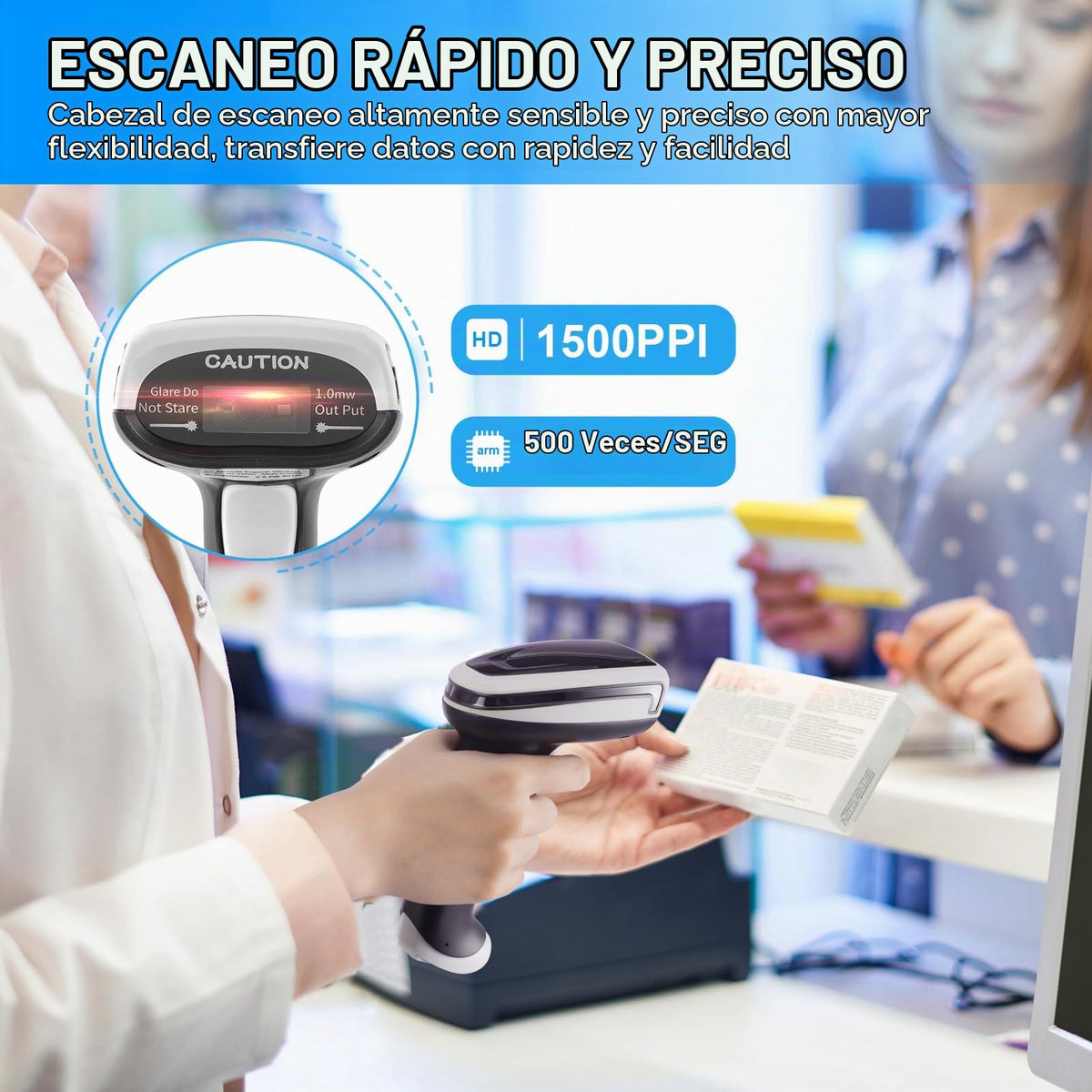 Escáner De Código De Barras Portátil Bluetooth Inalámbrico 1D 2D Con Soporte