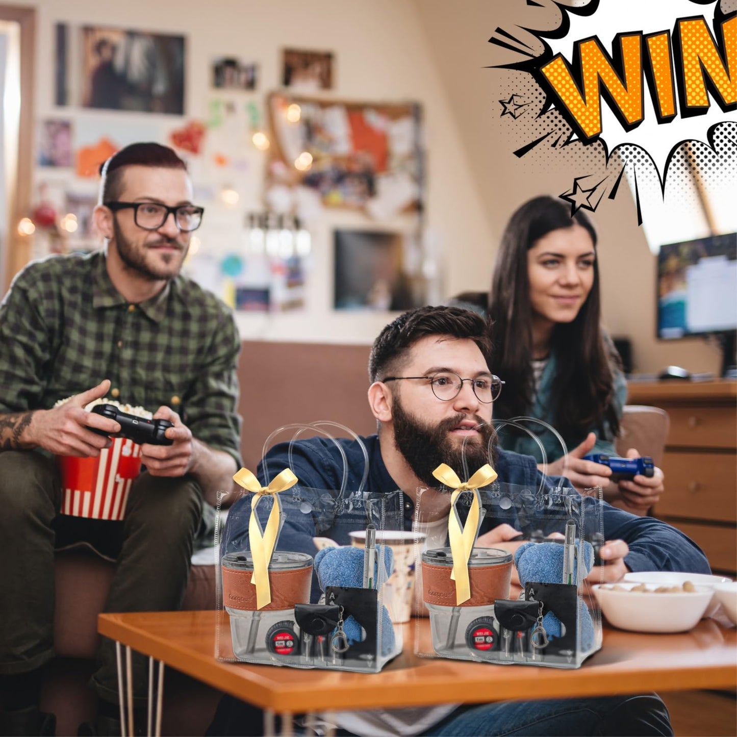 Buecobby - Juego de 6 premios para baby shower para hombres, con paño de limpieza de vasos de vidrio, mini destornillador, juego de llaveros, multiherramientas, divertidos premios útiles para