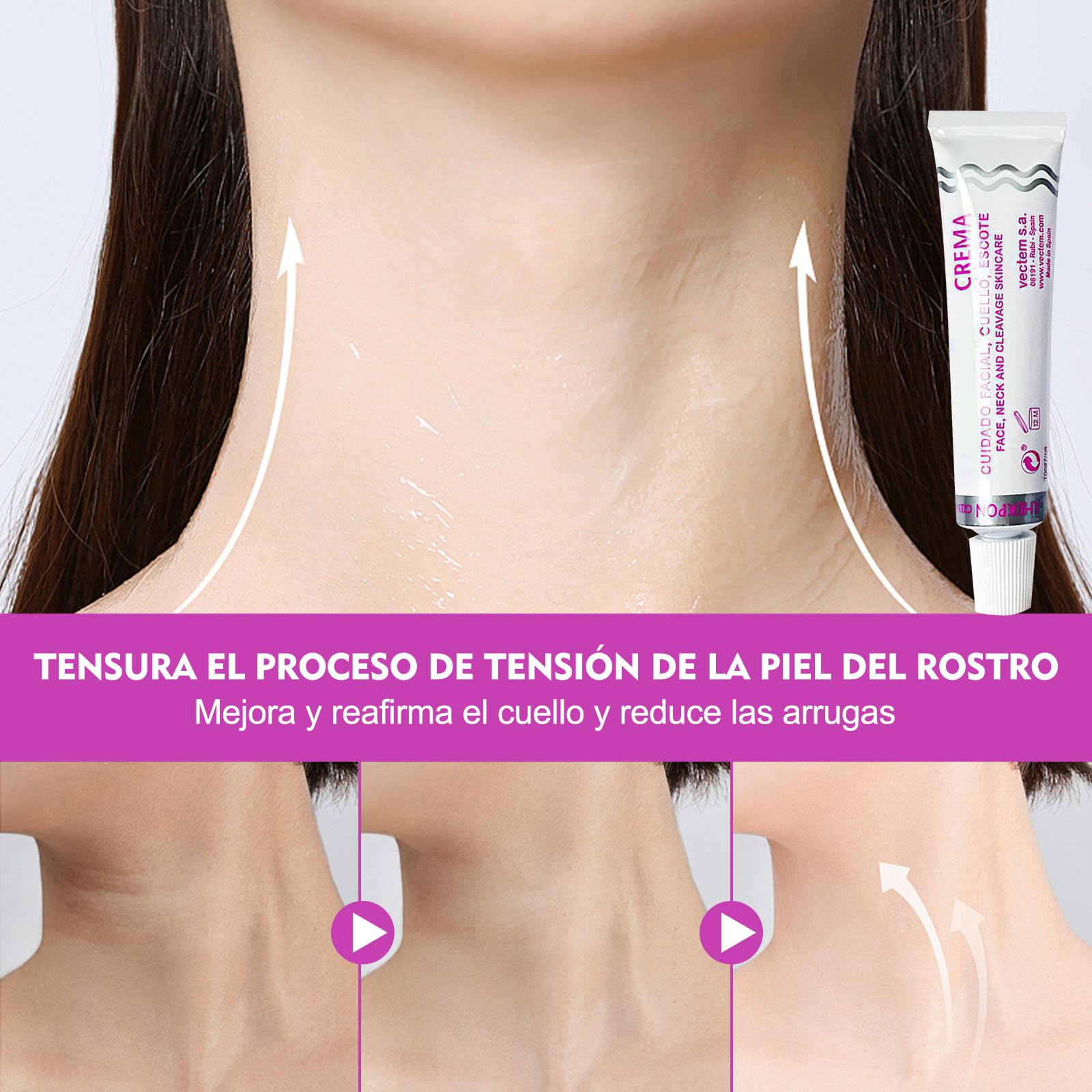 Crema Antienvejecimiento con Colágeno y Vitaminas para Rostro, Cuello y Escote - Hidratante y Regeneradora - Set de 2 Unidades