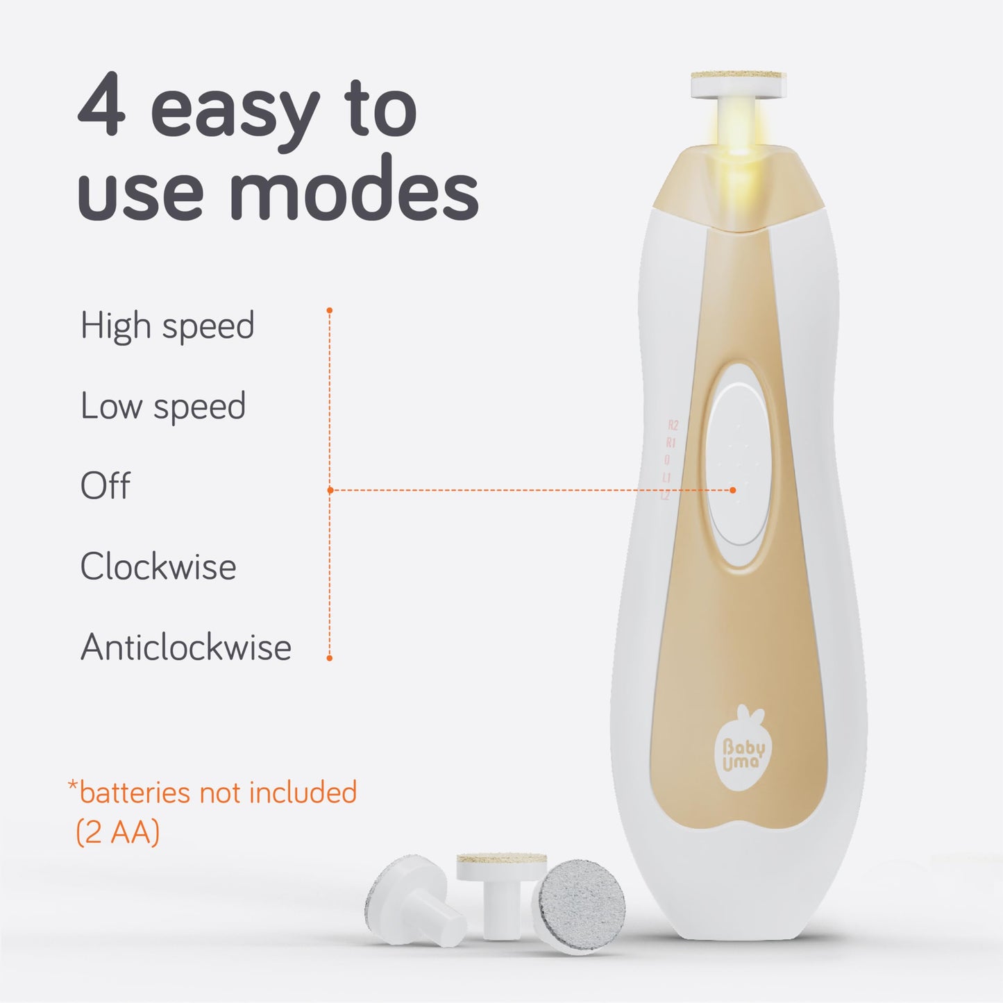 Cherish Baby Care - Lima de uñas eléctrica para bebé con LED, con cierre de seguridad automática, doble direccional con 2 velocidades y 6 limas (+ estuche de viaje)