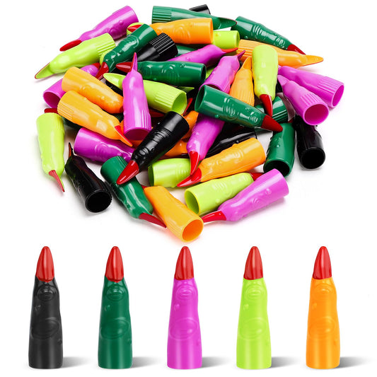 50 punteros de dedo para niños leyendo dedos de bruja multicolor, cubiertas de uñas para niños de infancia, lectores jóvenes, disfraces, decoraciones de fiesta