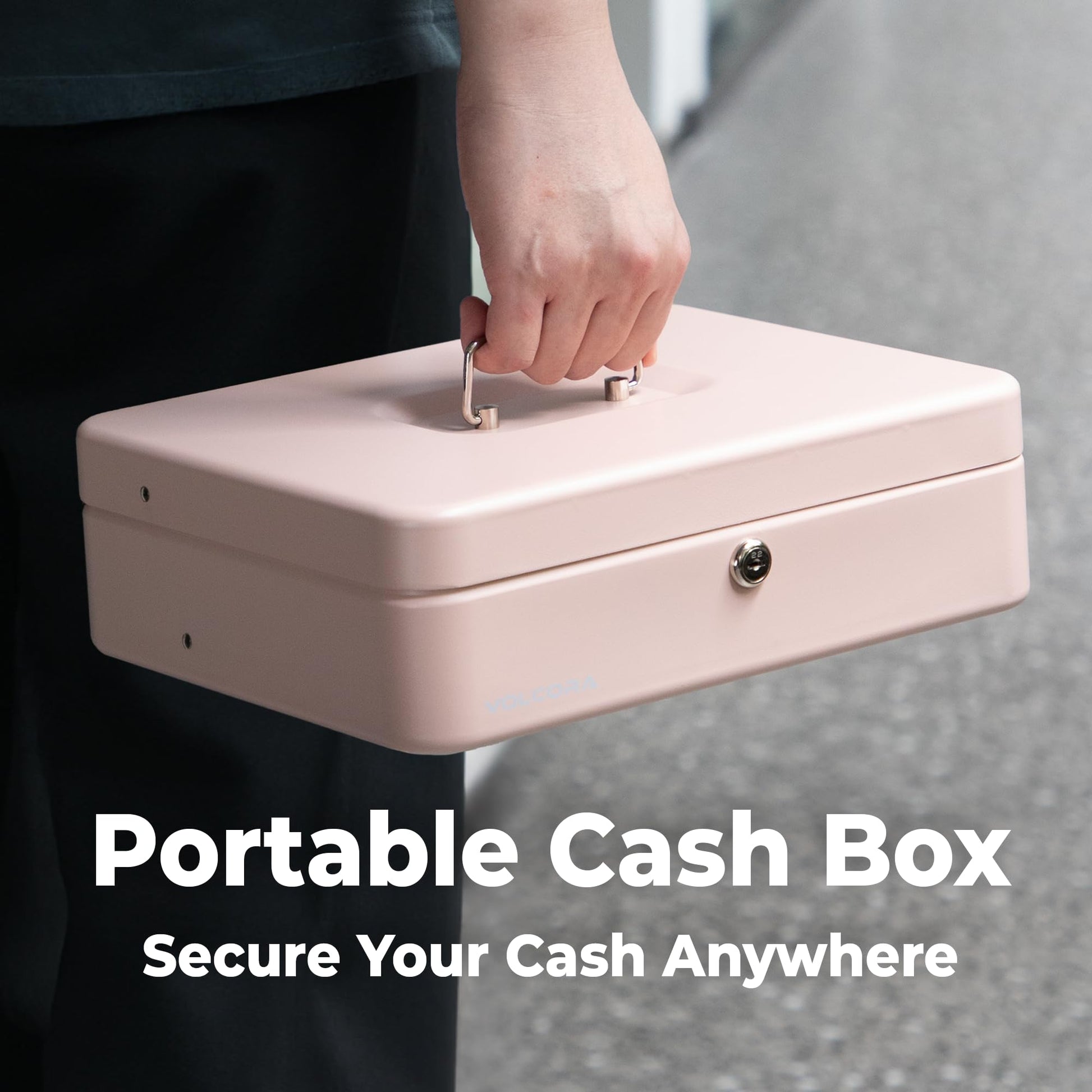 Caja de Dinero de Metal Volcora Grande con Cerradura de Llave y Bandeja Organizador para Ahorro