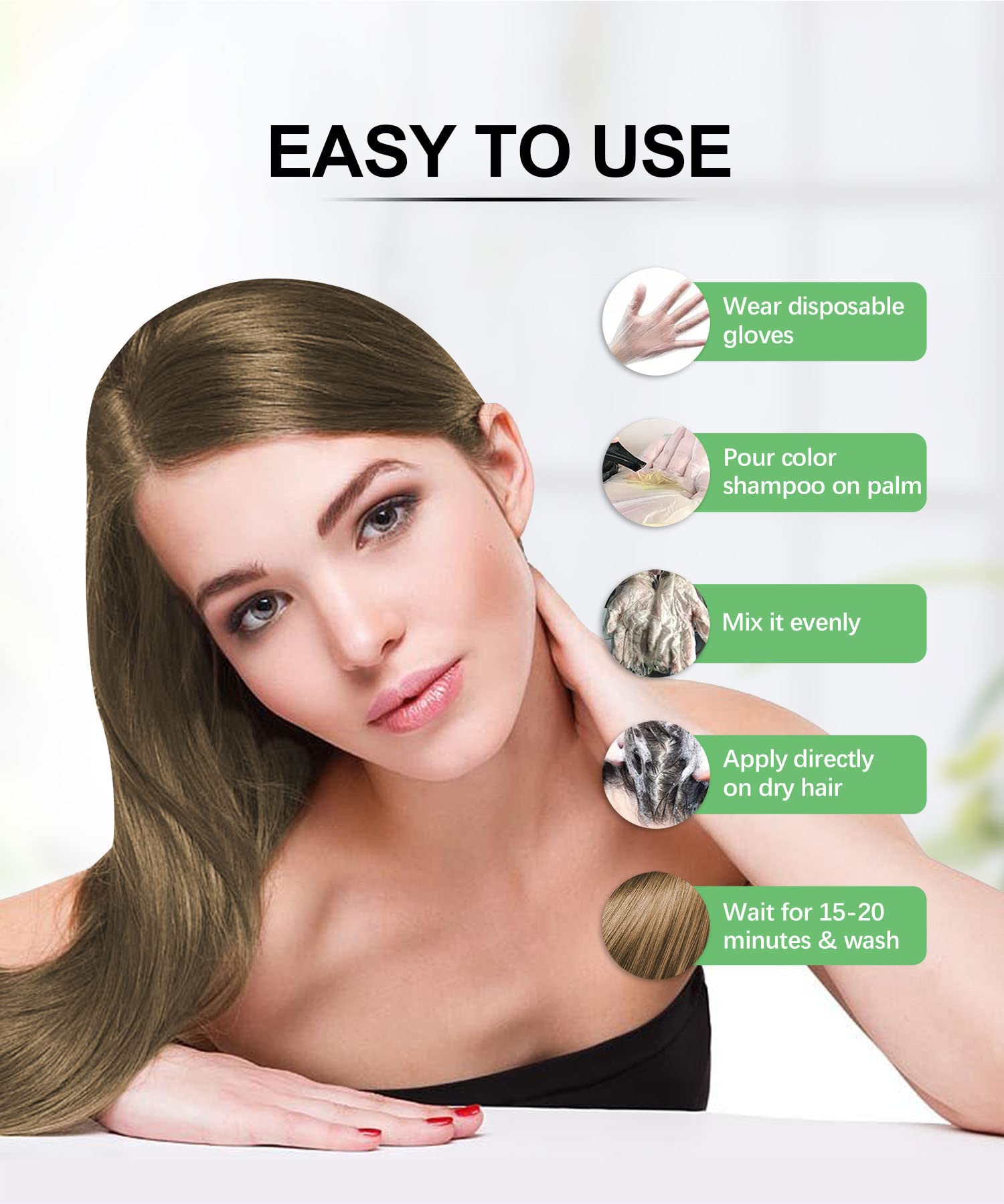 Herbishh - Champú para teñir el cabello gris, champú con tinte natural para el cabello, colorea el cabello en minutos, dura hasta 3 a 4 semanas, 500 ml, tinte de cabello 3 en 1, sin amoniaco | (lino)