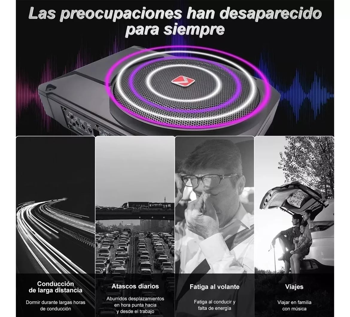 FINYQBET Subwoofer Amplificado de 10 Pulgadas, 800W con Amplificador Integrado, Diseño Delgado para Instalación Bajo el Asiento, Filtro de Paso Bajo y Refuerzo de Graves, Ideal para Autos y Camionetas