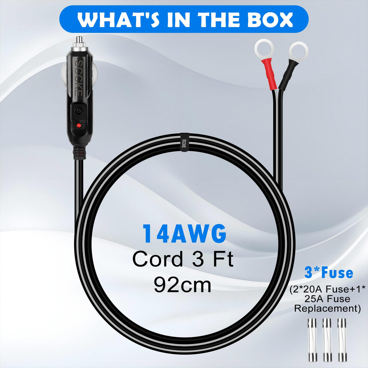 Cable Adaptador de Alimentación SCCKE Negro Alta Resistencia 14 AWG para Coche y Bricolaje