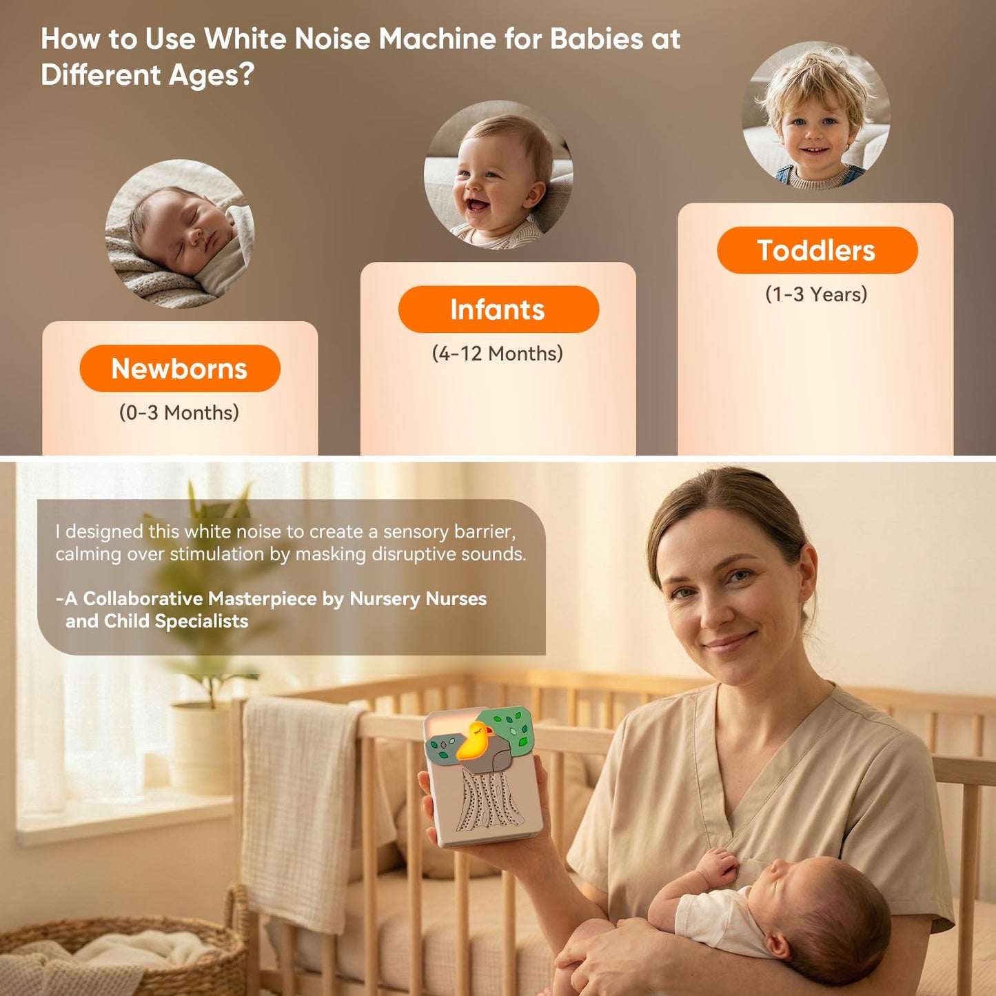 Máquina inteligente de ruido blanco para bebés con detección de grito – 13 sonidos calmantes, reproducción automática, temporizador, portátil y recargable, ideal para entrenamiento del sueño, viajes y