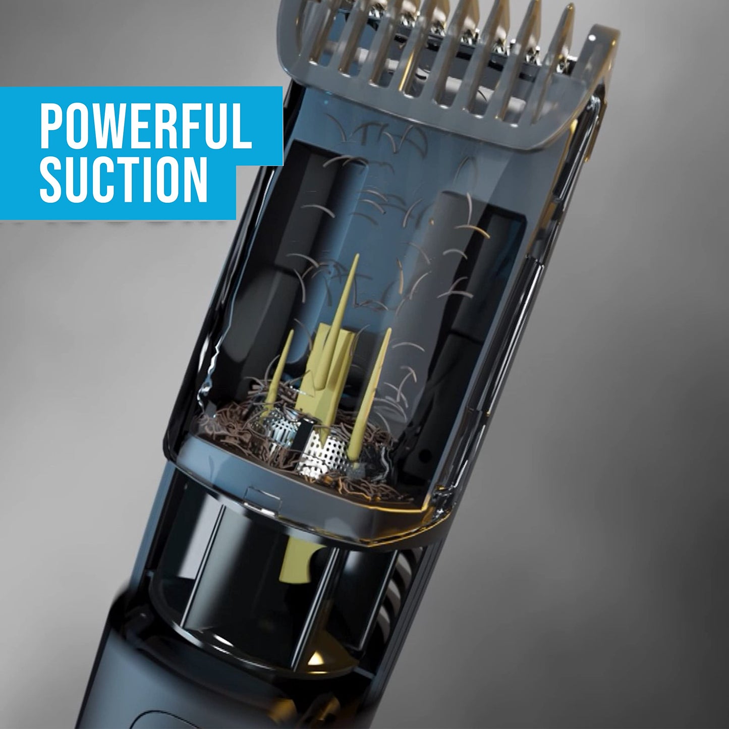 Bell+Howell- Recortadora de barba inalámbrica para hombres Vacutrim, afeitadora eléctrica recargable con calibración de 20 ajustes de corte
