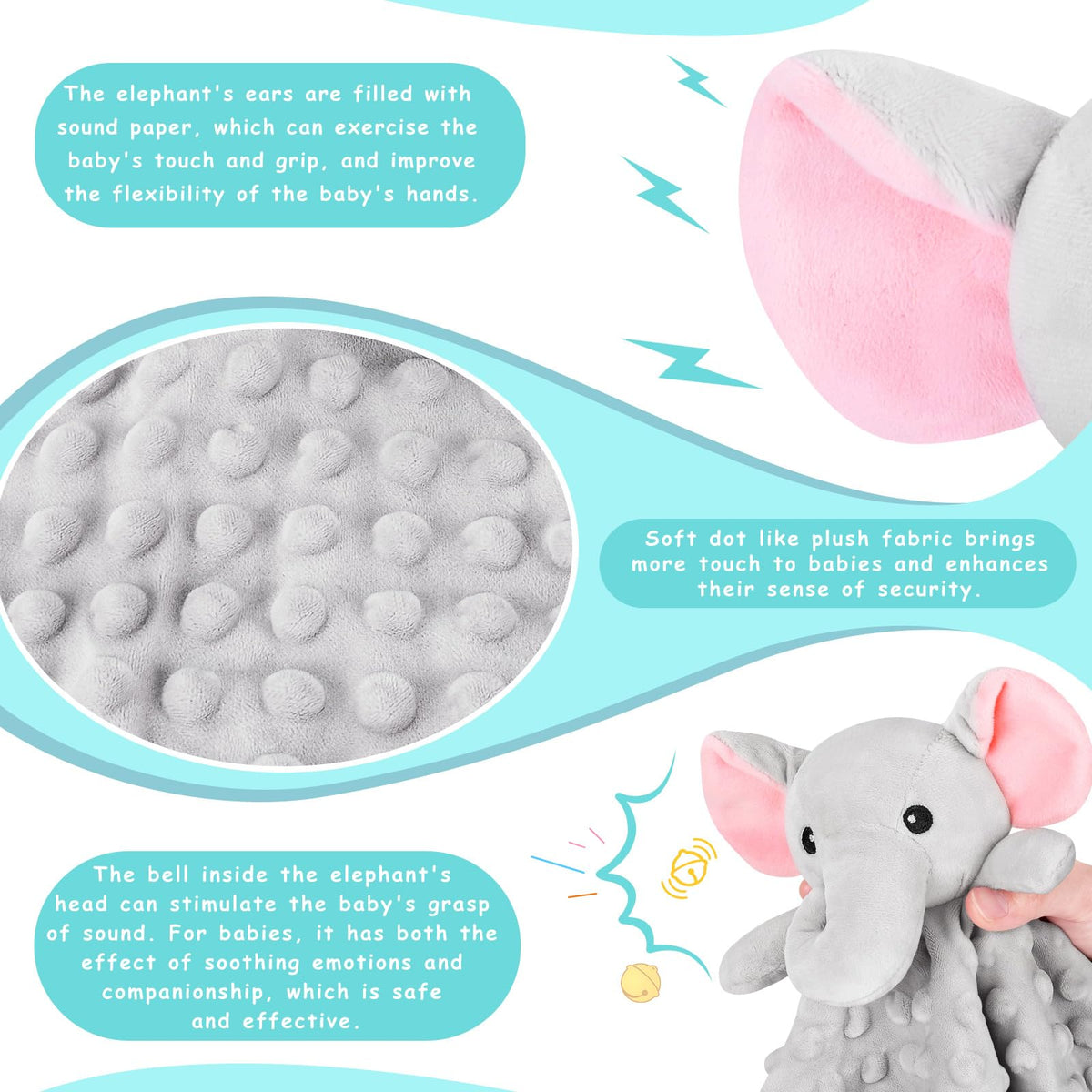 Sprinqdawin Loveys - Manta suave de seguridad para bebés recién nacidos, juguetes de peluche para bebés, mantas de seguridad de elefantes, regalos unisex (elefante gris, 12.4 pulgadas)