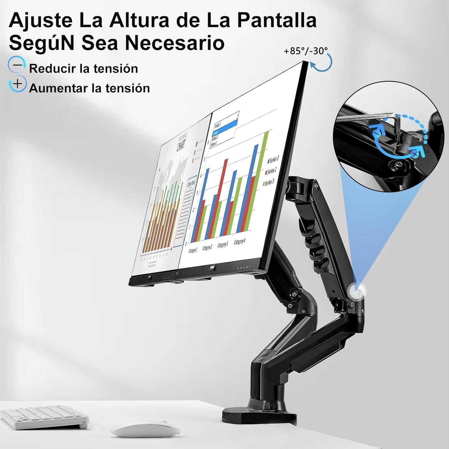 Soporte Hidráulico MORNWELL Negro para Monitor de 17 a 27 Pulgadas Ergonómico con Movimiento Completo