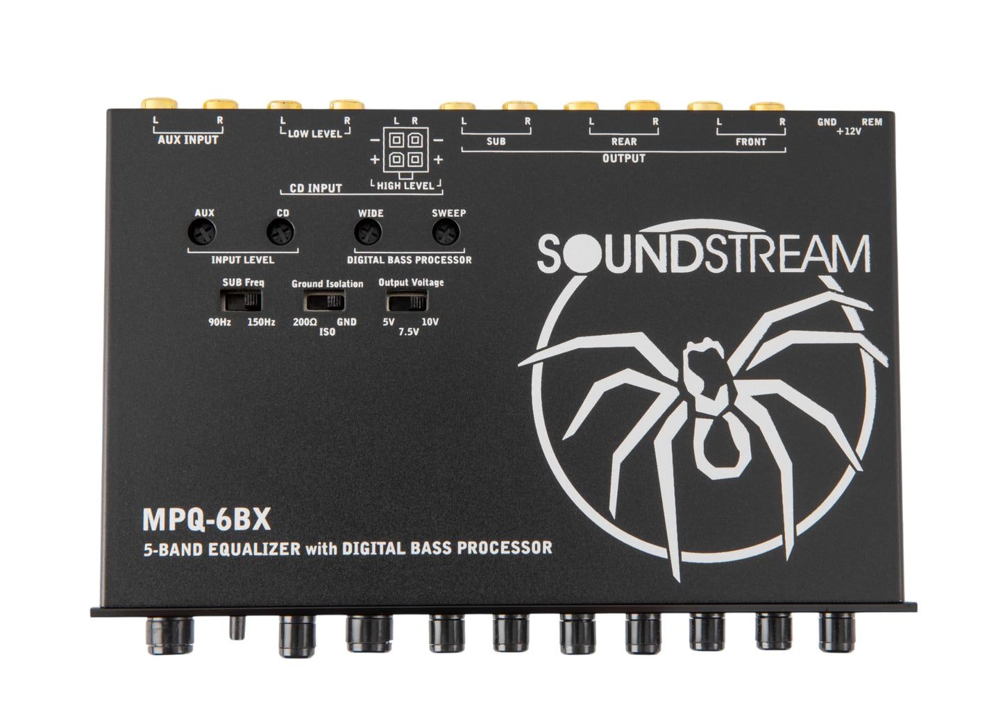 Soundstream MPQ-6BX 1/2 DIN 5 bandas ecualizador de audio para coche con reconstrucción de graves digitales – salida RMS de 7 V, filtro subsónico, ajuste de ecualizador de ± 18 dB, preamplificador de