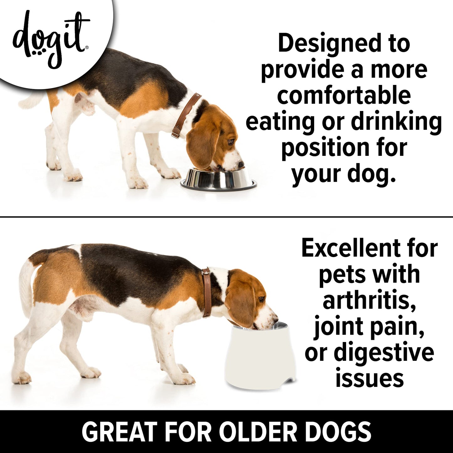 Tazón Elevado Dogit Blanco de Acero Inoxidable para Perros Grandes