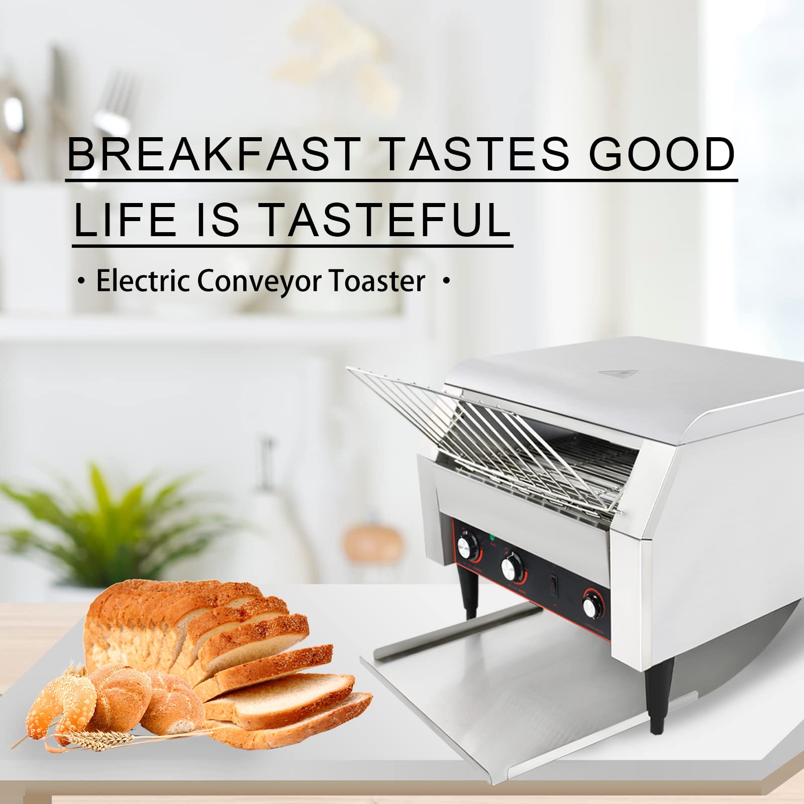 NJTFHU Tostador Transportadora Comercial, 2600 W/450 Rebanadas/Hora, Control de 7 Velocidades/3 Opciones de Modo, Industrial de Encimera, Eléctrica de Restaurante