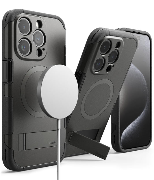 Funda Magnética Ringke Alles Gunmetal Compatibilidad MagSafe para iPhone 15 Pro MAX con Soporte Ajustable y Protección Resistente