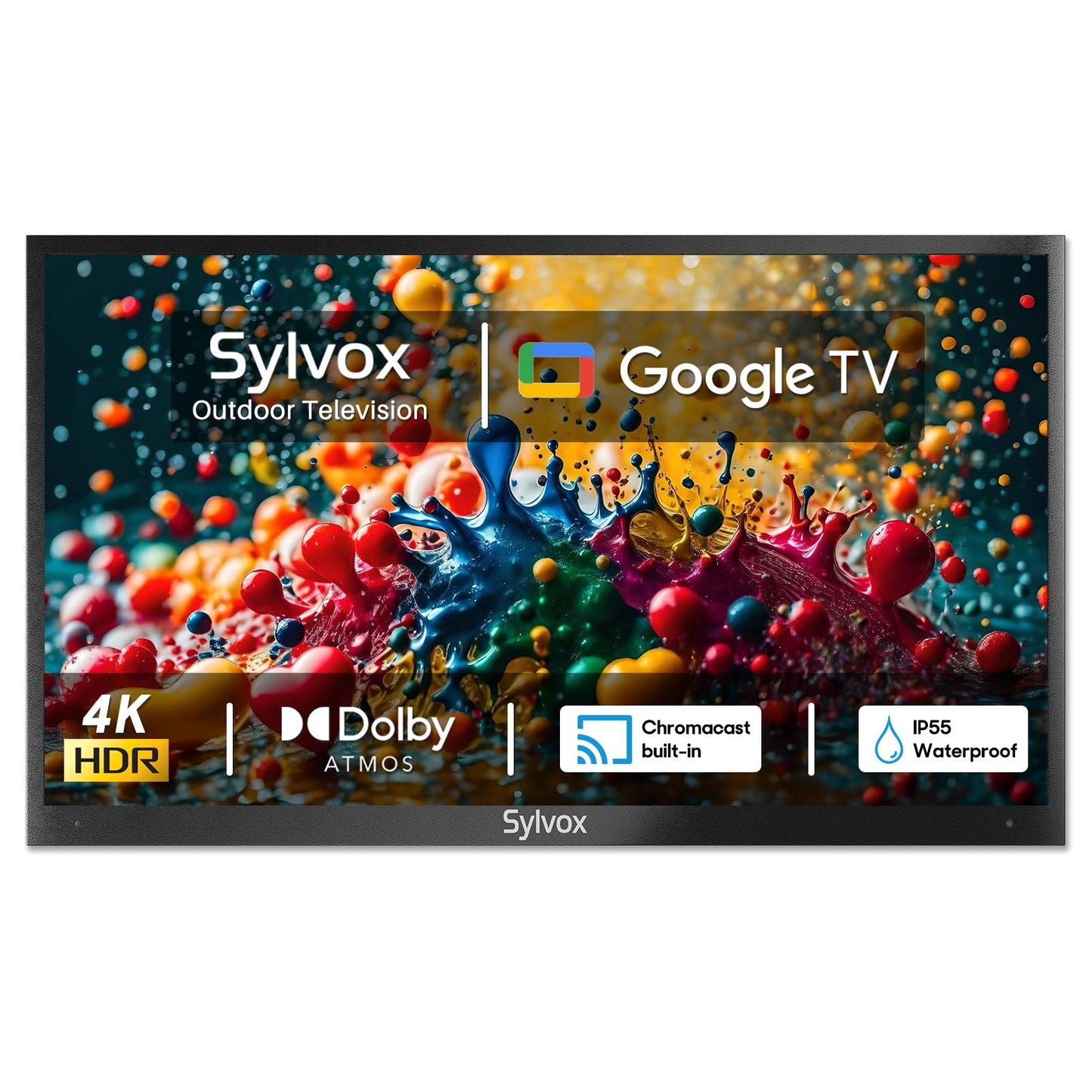 TV para Exteriores SYLVOX 55 Pulgadas IP55 Impermeable Sol Parcial 1000 Nits Google Smart TV Chromecast Asistente de Google