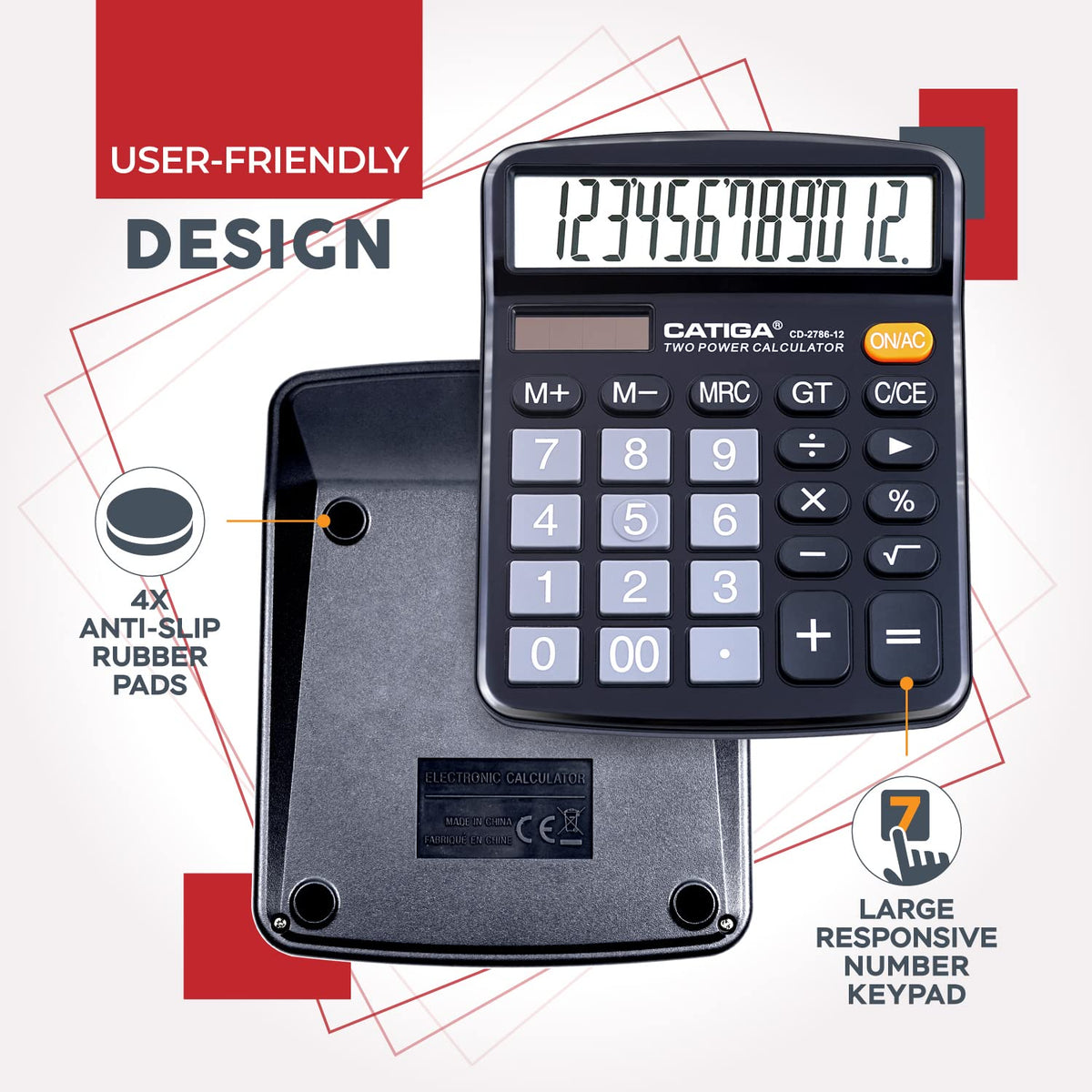 Calculadora CATIGA LCD Grande Solar y Batería Dual para Oficina, Hogar, Escuela