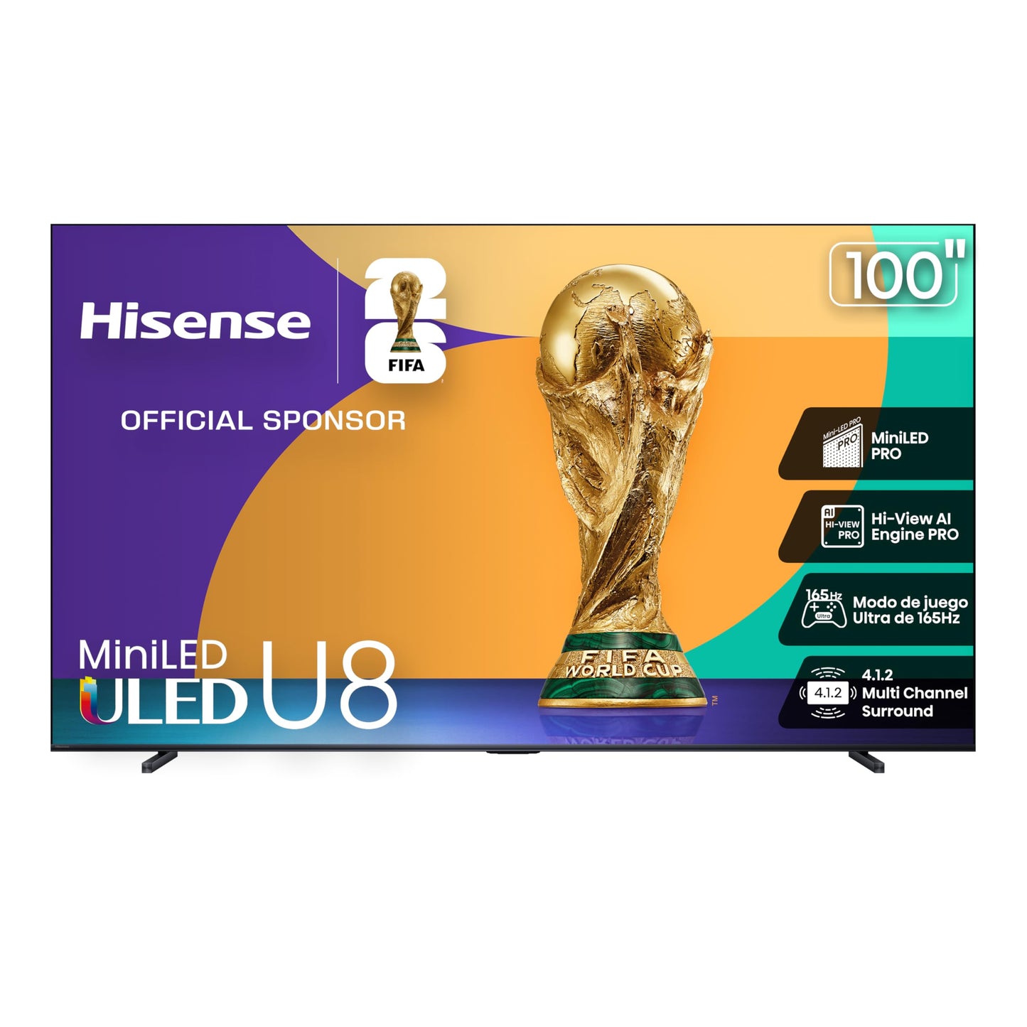 Hisense Television U8QG(Modelo 2025) Pantalla 100 Pulgadas,Mini-LED Pro Smart Google TV UHD 4K,Control Remoto por Voz con Alexa,Modo de Juego Ultra de 165 Hz,Hi-View AI Engine Pro