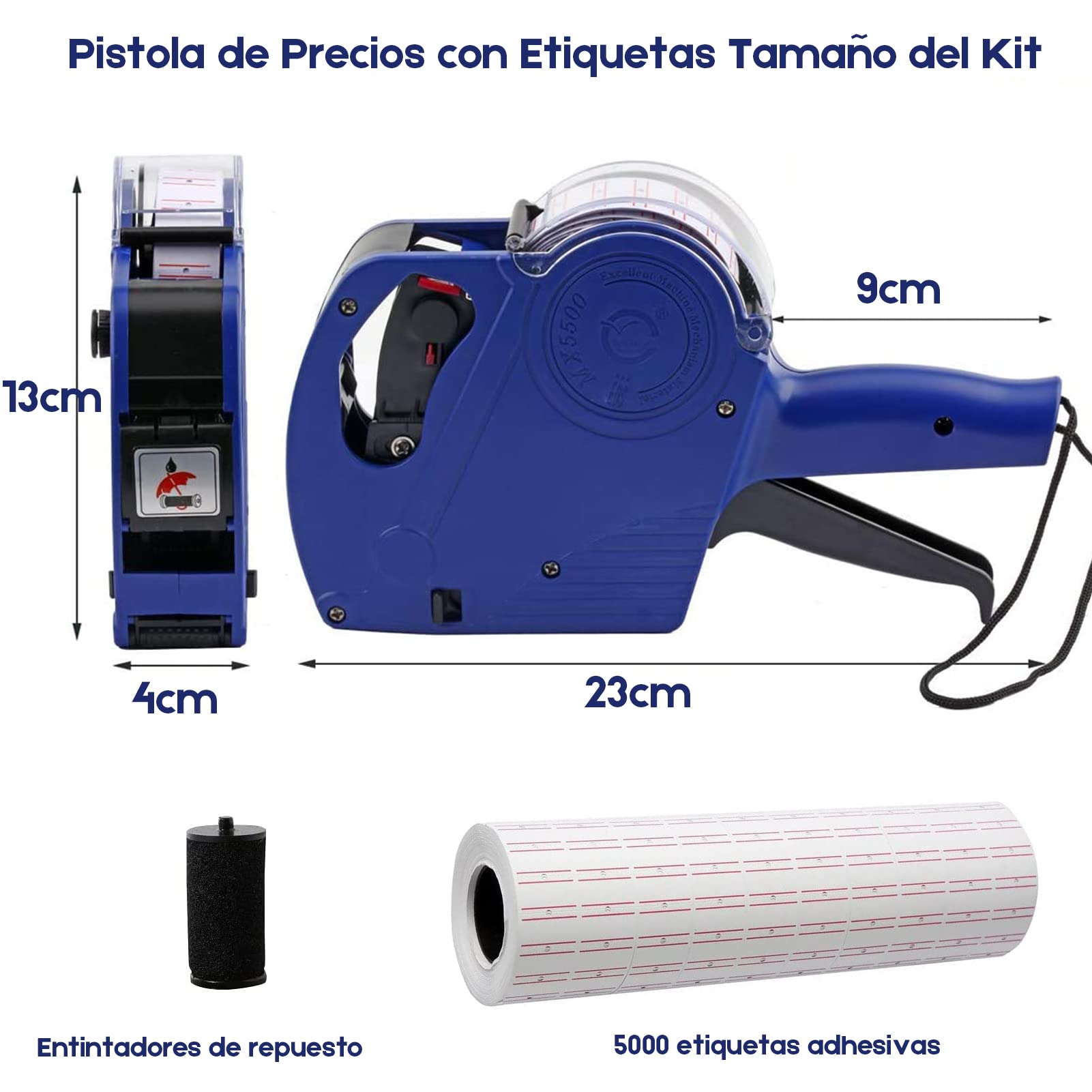 YOU ER MEI Etiquetadora Marca Precios con Cartuchos de Tinta 10 Hojas de Etiquetas de Precios para Oficina Tienda Minorista Tienda de Comestibles