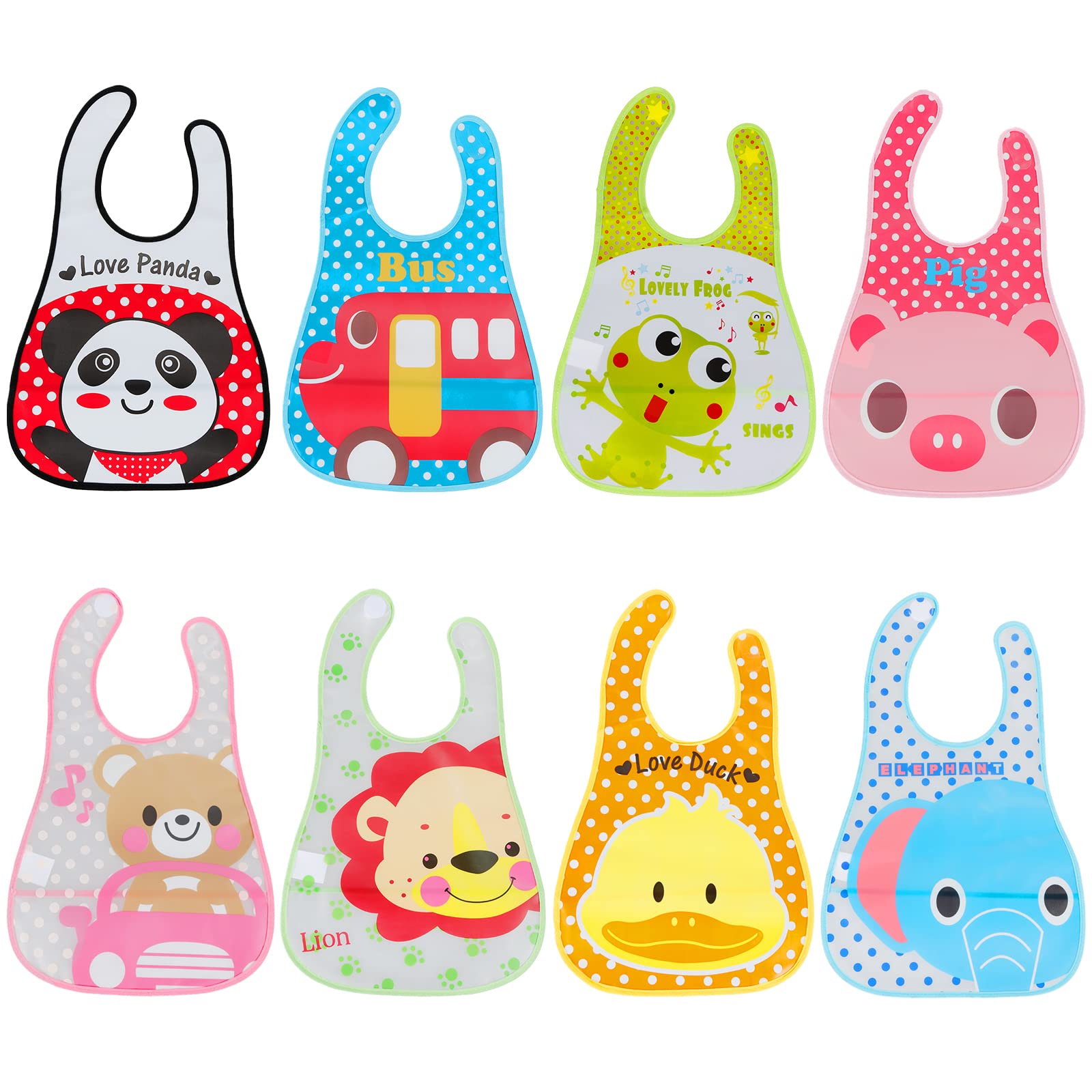 Lictin 8 Baberos Unisex Impermeables de EVA para Bebés con Diseños Animados，Asserproof babero Unisex babero bebé lavable para 6-36 meses de edad