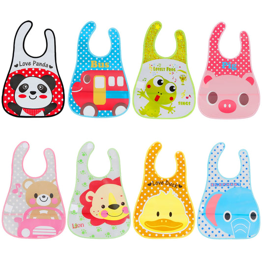 Lictin 8 Baberos Unisex Impermeables de EVA para Bebés con Diseños Animados，Asserproof babero Unisex babero bebé lavable para 6-36 meses de edad