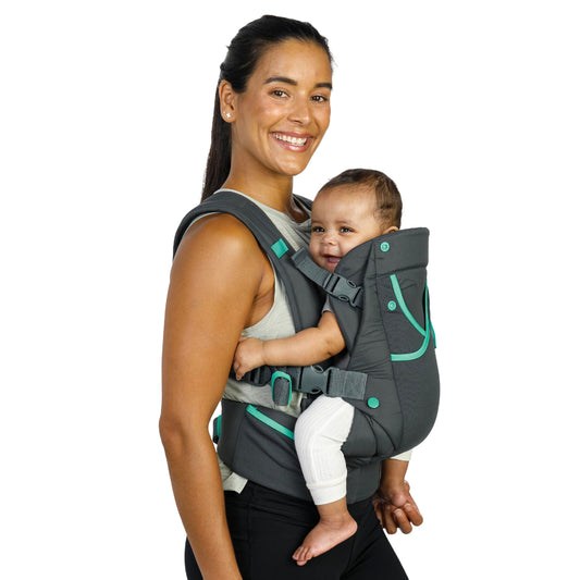 Infantino Carry On Active - Portabebés ergonómico con múltiples bolsillos para bebés y niños, 8-40 libras, con correas acolchadas, almacenamiento de cinturón lumbar y lazo para chupete