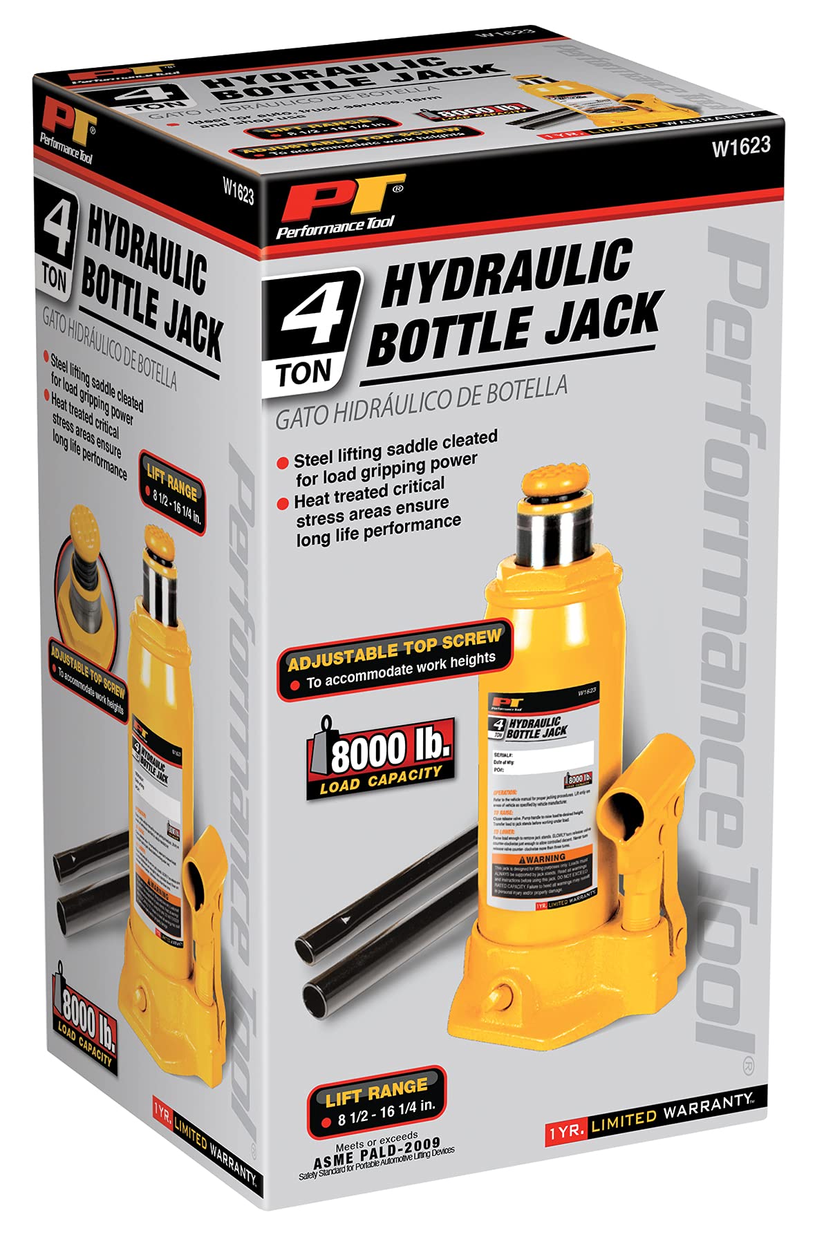 Performance Tool W1623 Gato hidráulico de alta resistencia de 4 toneladas (8 libras)
