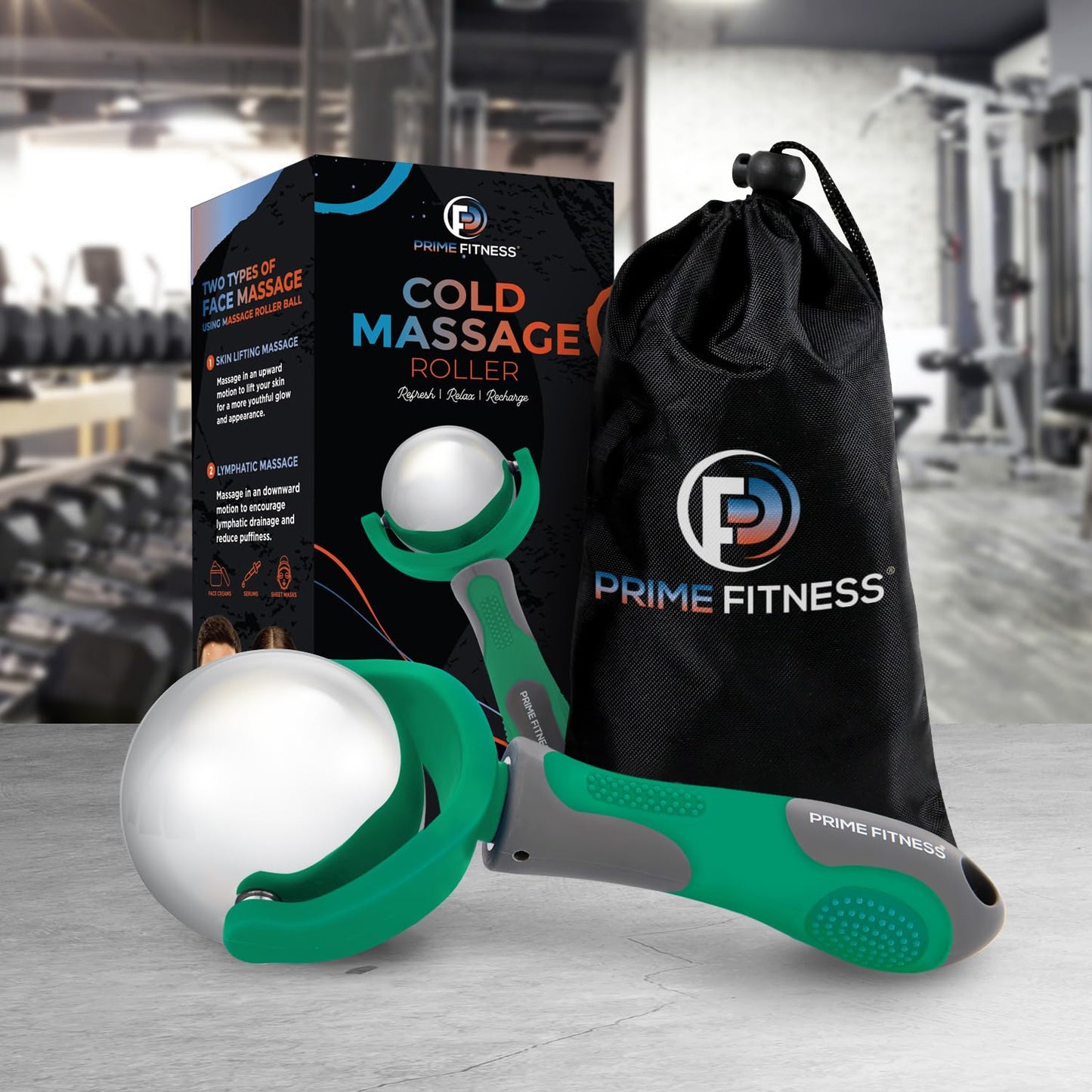 Bola de rodillo de masaje frío | Terapia fría | Bola de rodillo de hielo con mango | Barra criogénica | Alivia el dolor muscular (verde)
