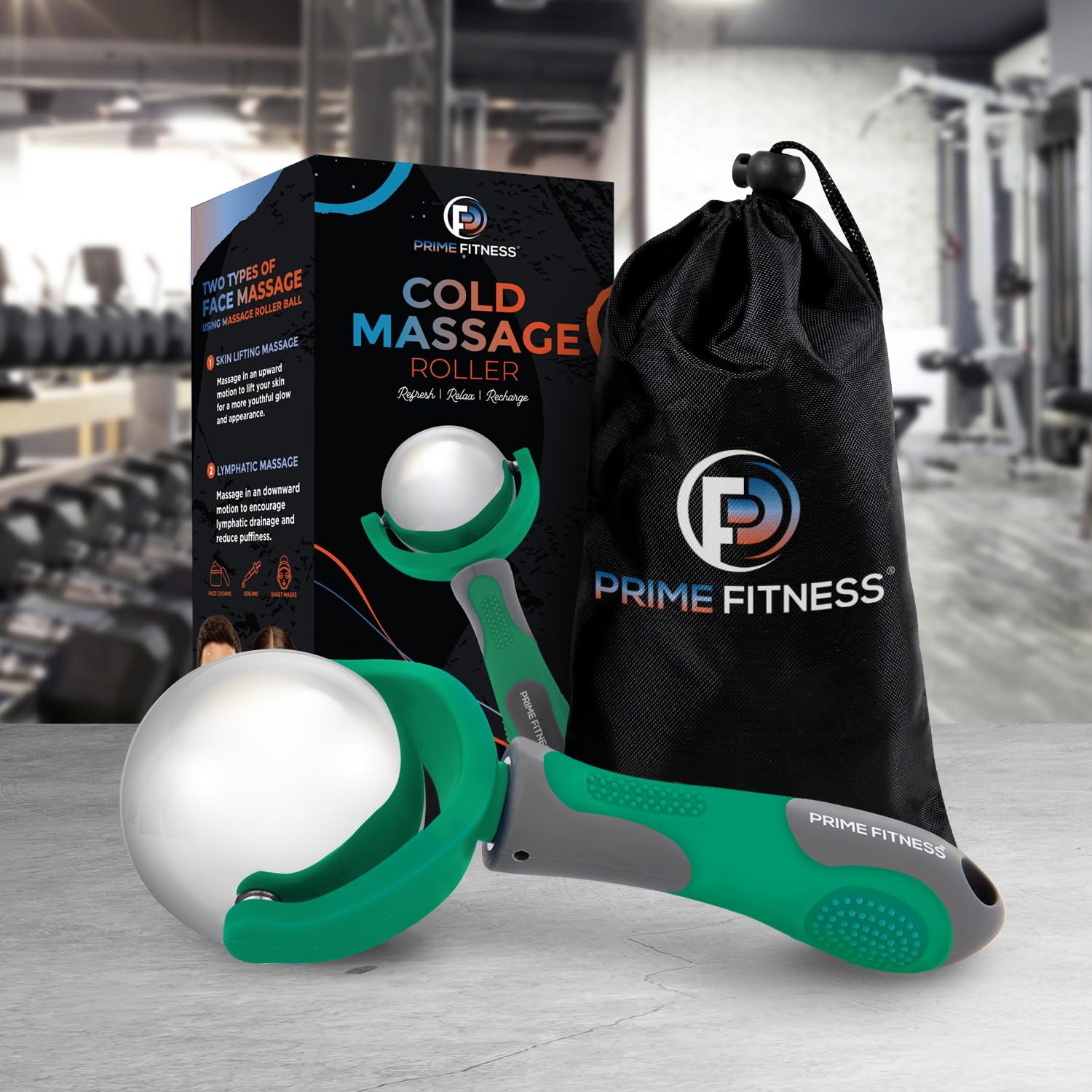 Bola de rodillo de masaje frío | Terapia fría | Bola de rodillo de hielo con mango | Barra criogénica | Alivia el dolor muscular (verde)