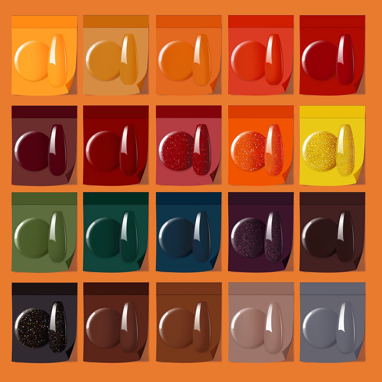 Beetles Esmalte de Uñas de Gel -Colección Cozy Campfire Otoño Invierno Naranja Amarillo Verde Juego de Esmalte de Uñas de Gel Soak Off LED Lámpara de Uñas Base Capa Superior Kit de Uñas de Gel Regalos Para Mujeres