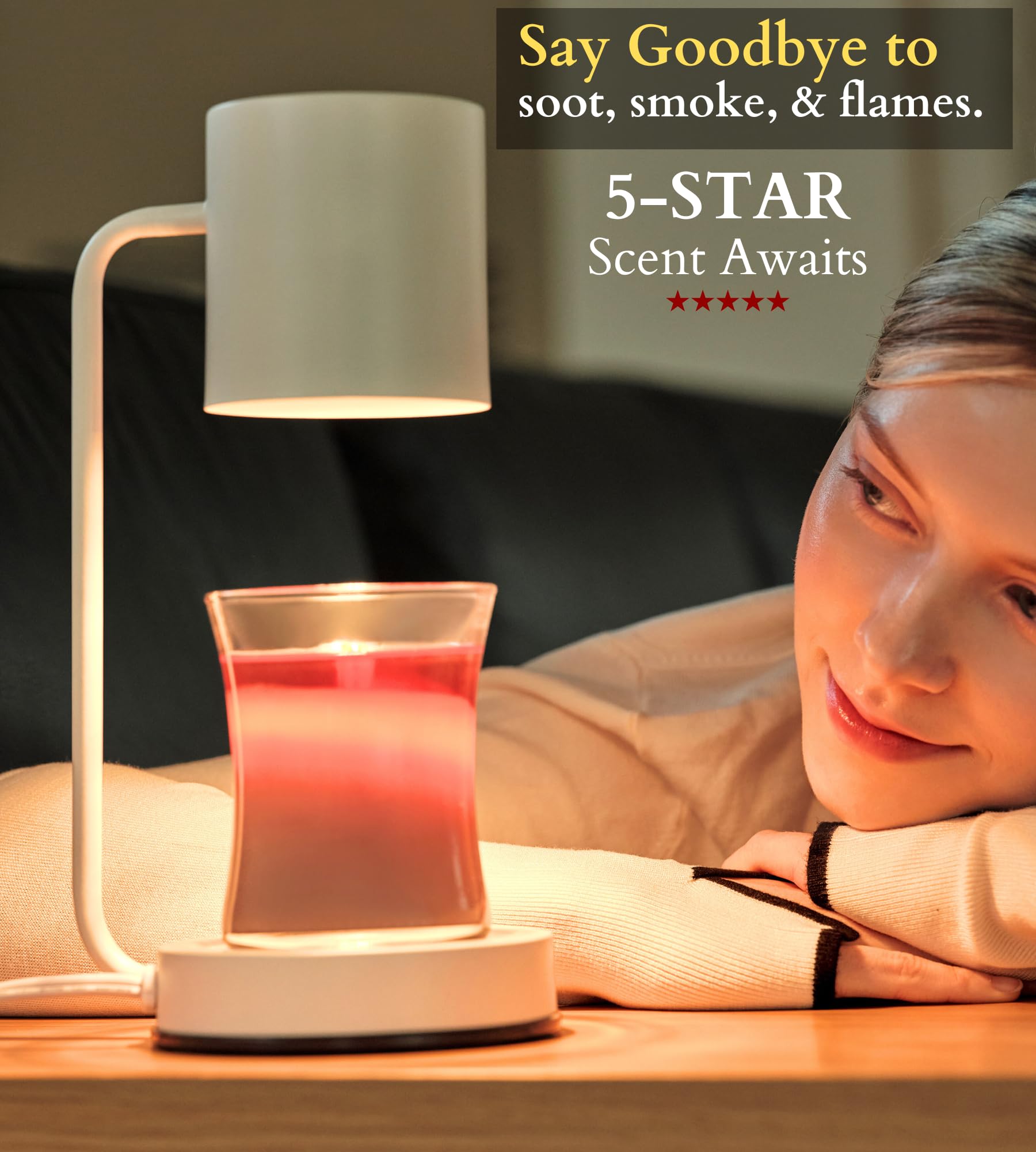 Cozyberry® Querencia - Lámpara calentadora de velas, compatible con Yankee Candle grande, metal, 110-120 V, difusor de velas regulable, tamaño pequeño y grande (blanco)