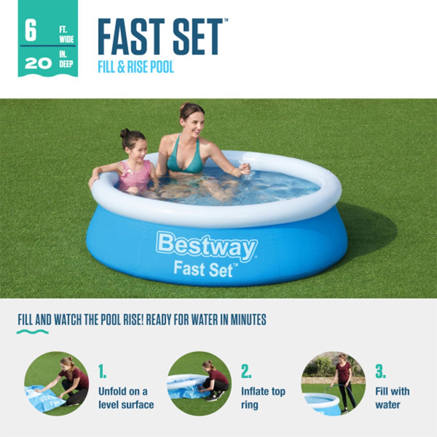 Bestway - Piscina Inflable Redonda de 6 Pies x 20 Pulgadas, TriTech, 5 Pulgadas de Alto, Azul, para Uso Exterior