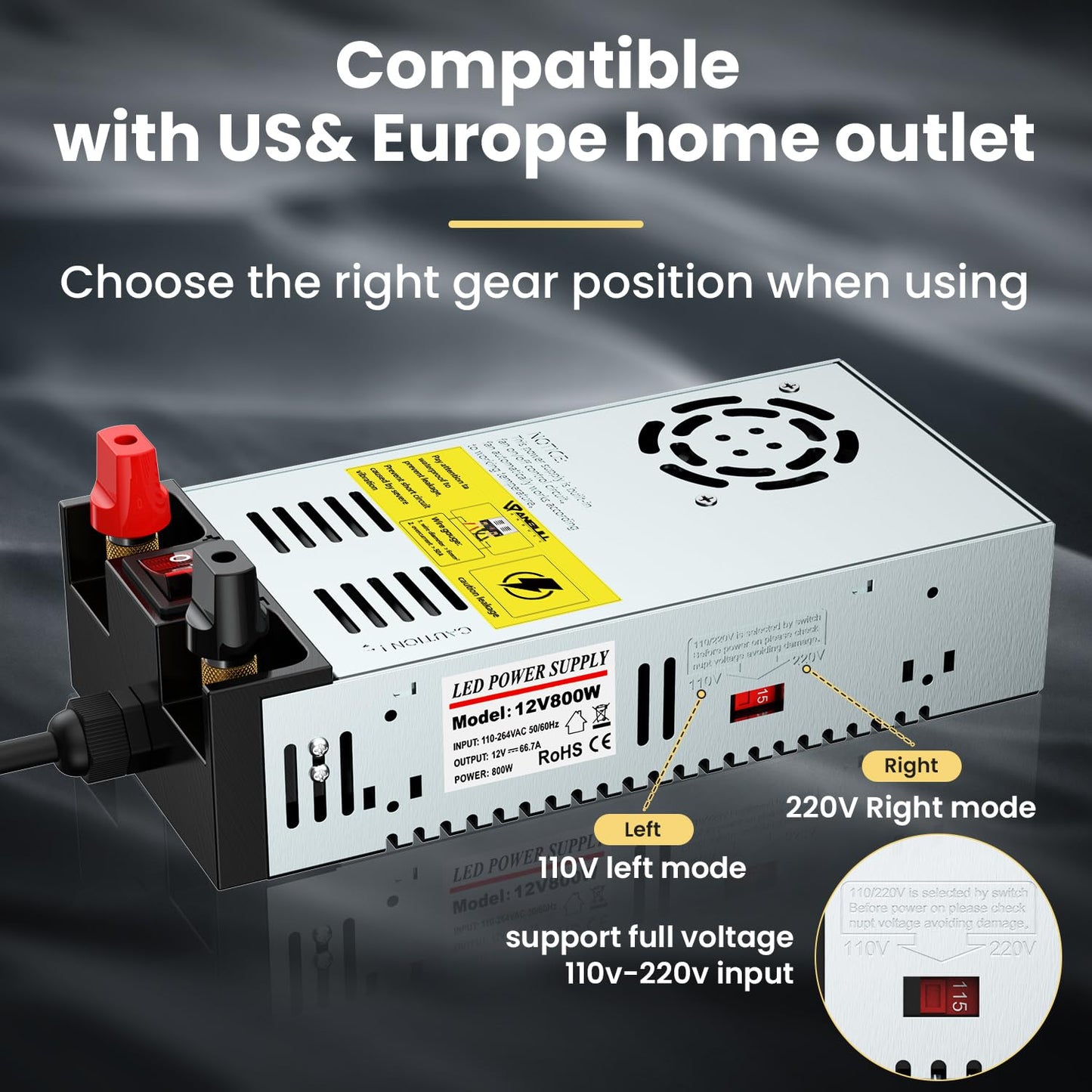 Convertidor Anbull 600W 50A con Interruptor de Encendido/Apagado