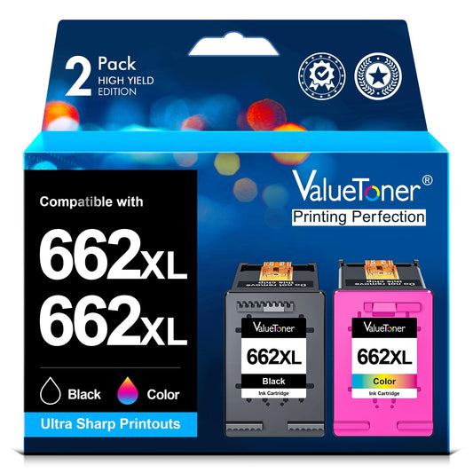 Cartucho de Tinta Valuetoner 662XL Negro y Color de Mayor Capacidad Compatible con HP DeskJet Ink Advantage