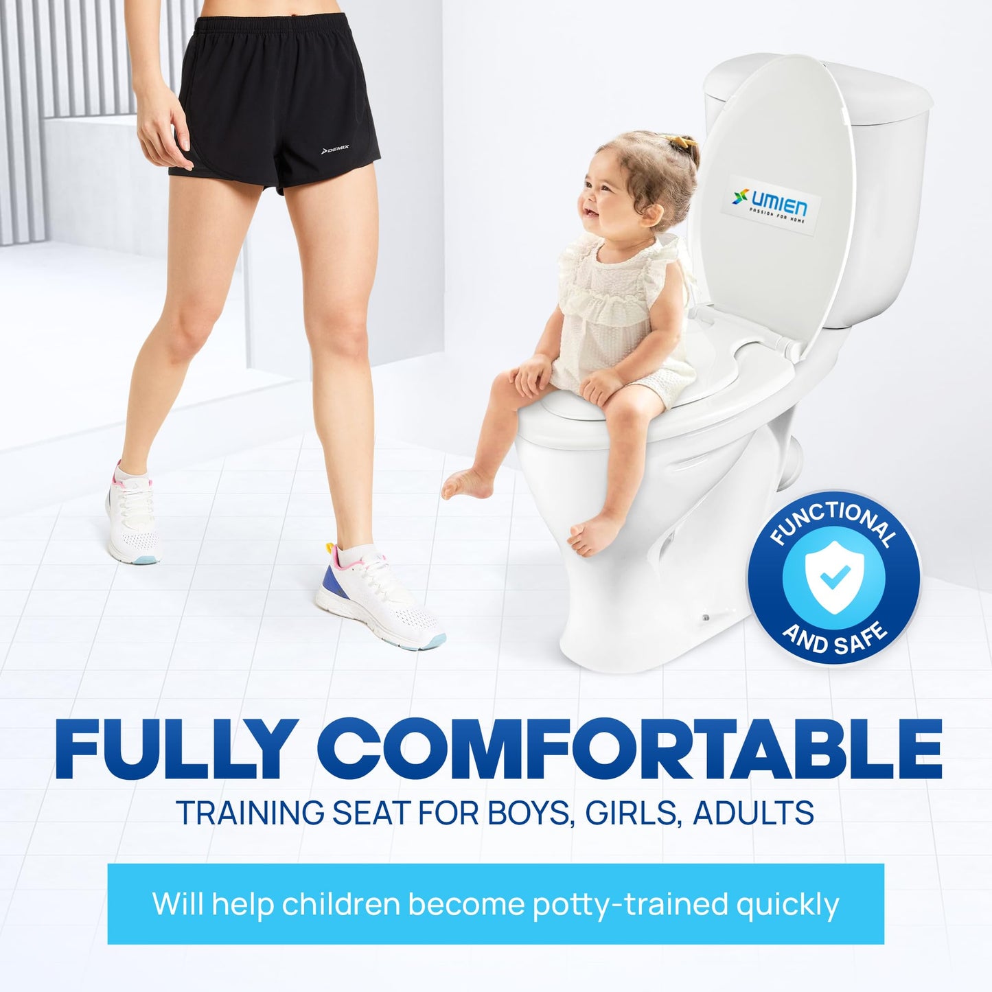 UMIEN - Asiento de inodoro 2 en 1 para niños pequeños y adultos, entrenamiento para ir al baño fácil de instalar, alargado