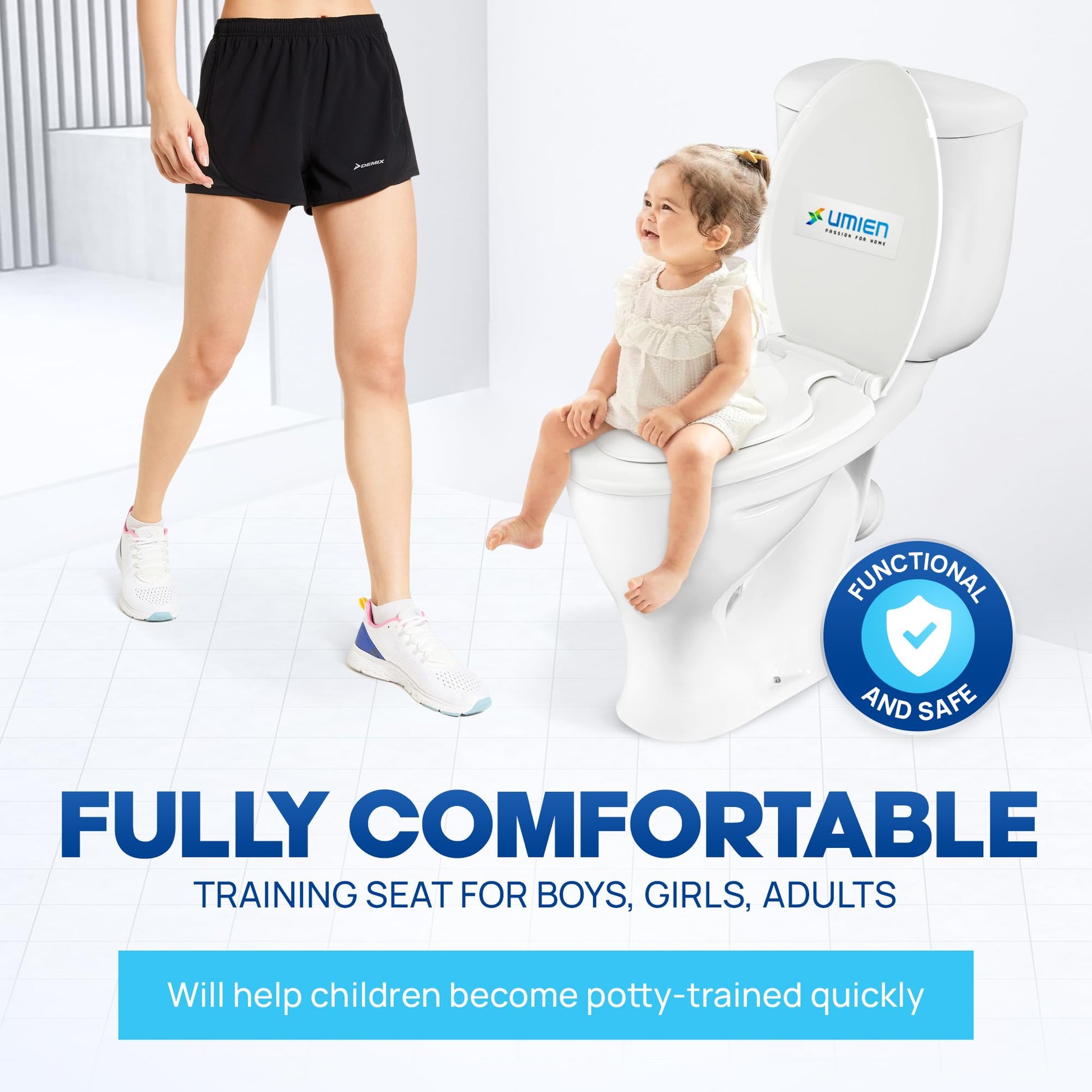 UMIEN - Asiento de inodoro 2 en 1 para niños pequeños y adultos, entrenamiento para ir al baño fácil de instalar, alargado
