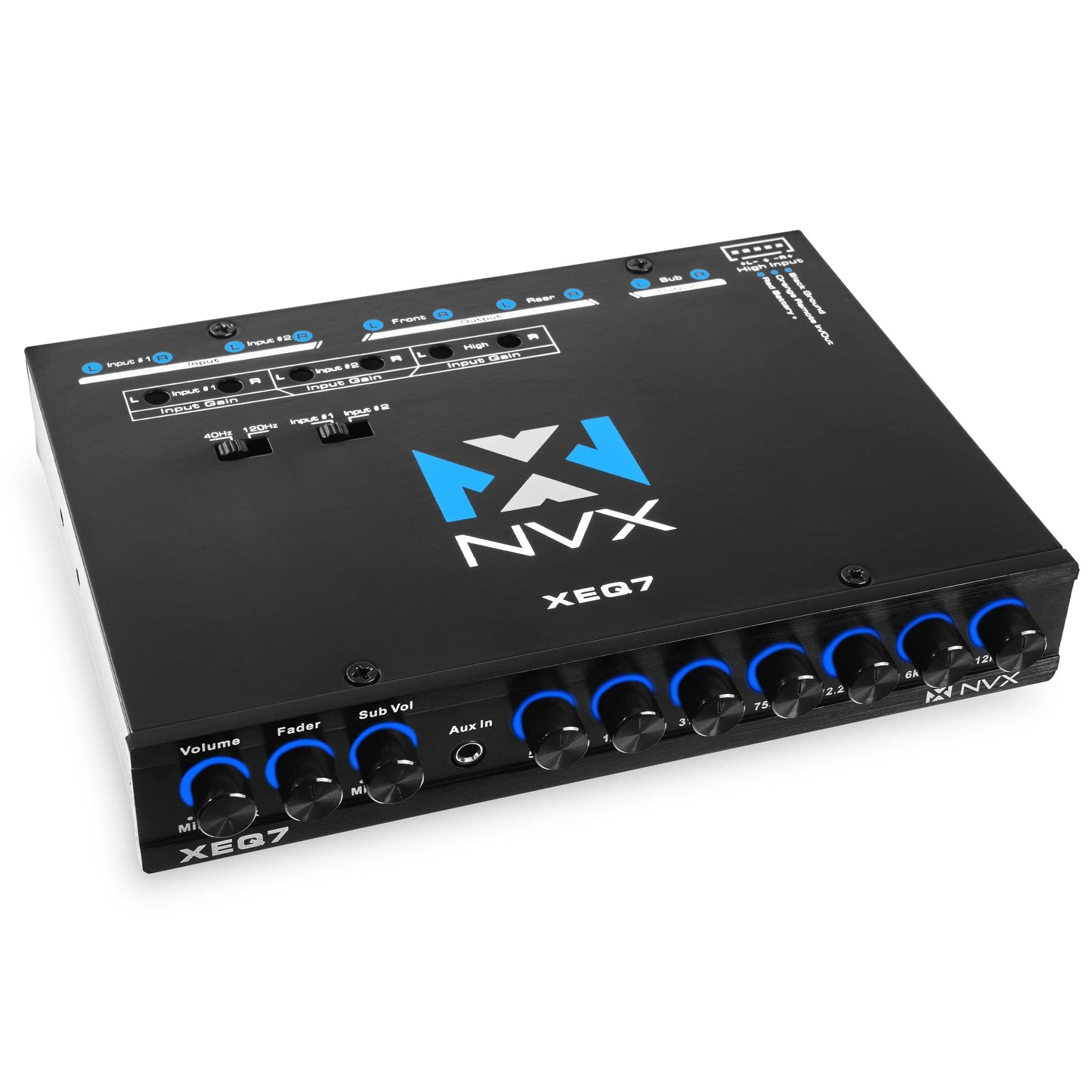 NVX 7-Band Graphic Stereo Equalizer 1/2 DIN with Dual Aux Input and Sub Control [XEQ7]