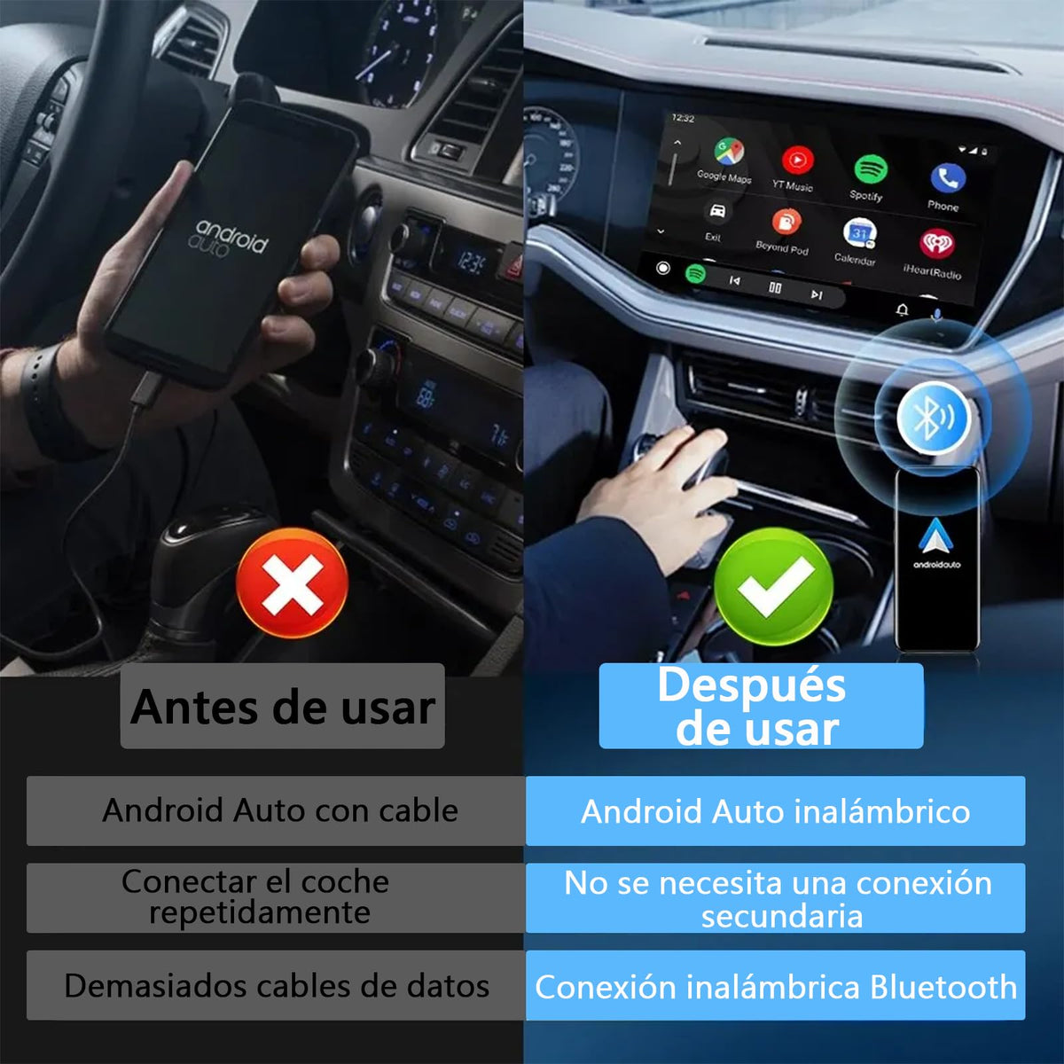 Adaptador Carplay Inalámbrico para Auto 2 en 1 con Android Auto y Conexión Automática