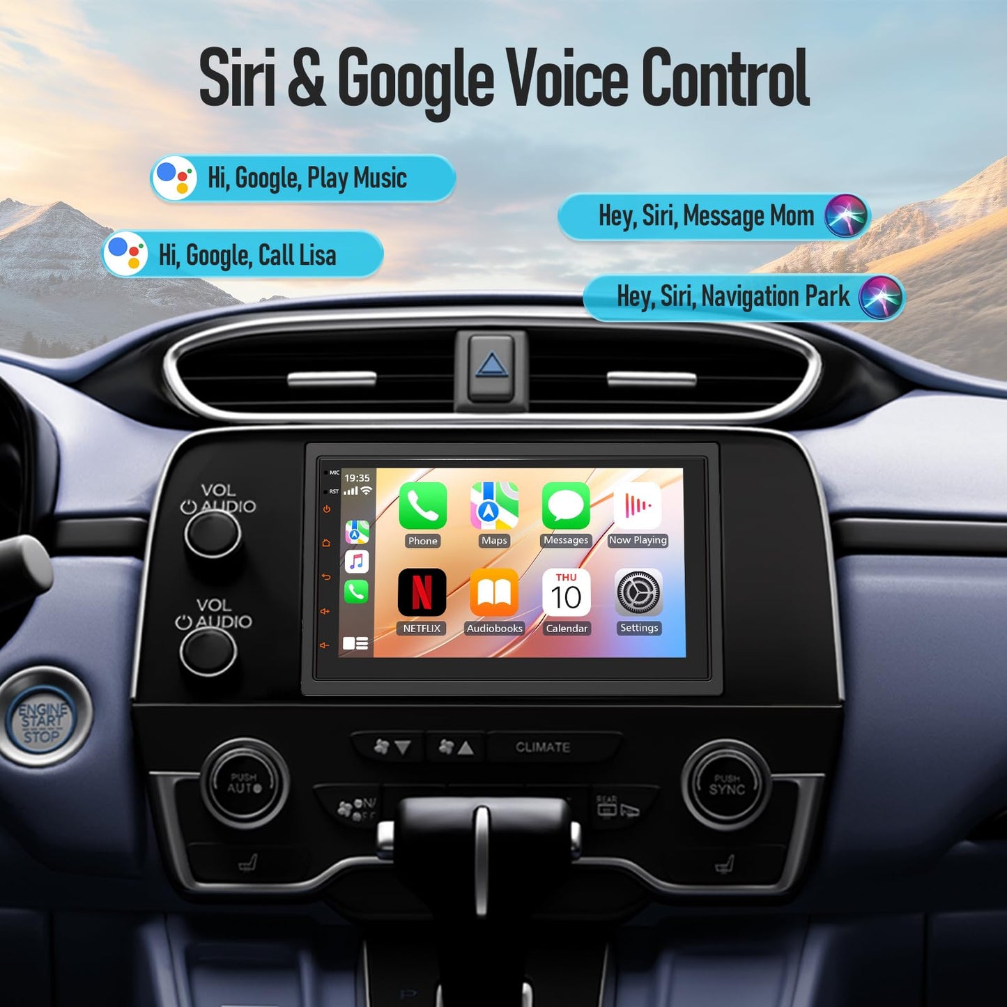 Haudio Estéreo de coche doble DIN de 7 pulgadas con Apple CarPlay y Android Auto, visualización táctil de radio de coche con Bluetooth 4.1, enlace espejo, navegación GPS, WiFi, control de voz, 2+32 GB