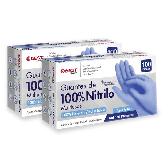 Best Trading 200 Guantes de Nitrilo Color Azul Ártico: Libres de Látex, Ajuste Perfecto sin Polvo, Guantes Premium con Tecnología Touchscreen. Comodidad, Seguridad y Funcionalidad (Mediano)