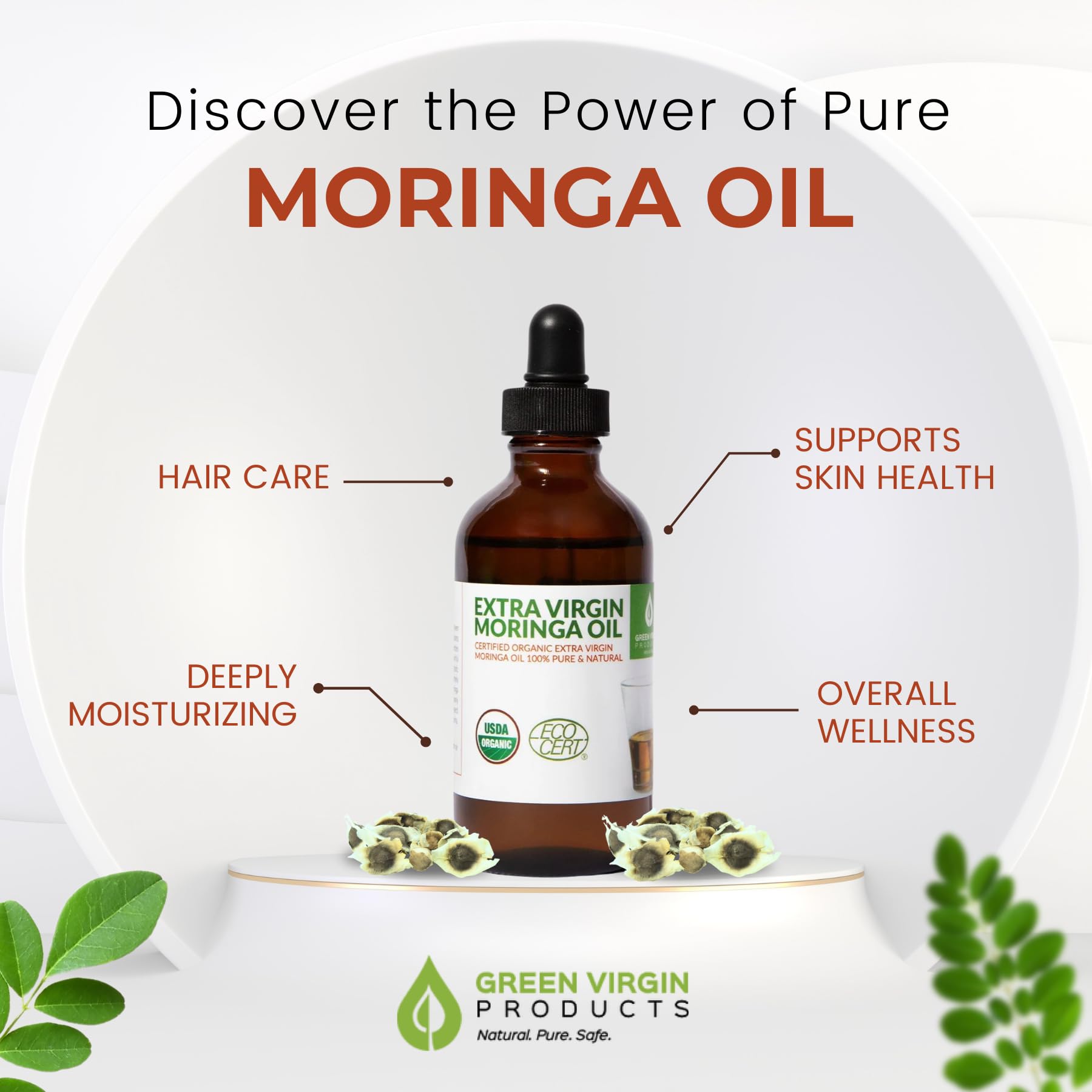 Moringa Oil, Cold Pressed 100% Pure, Food Grade