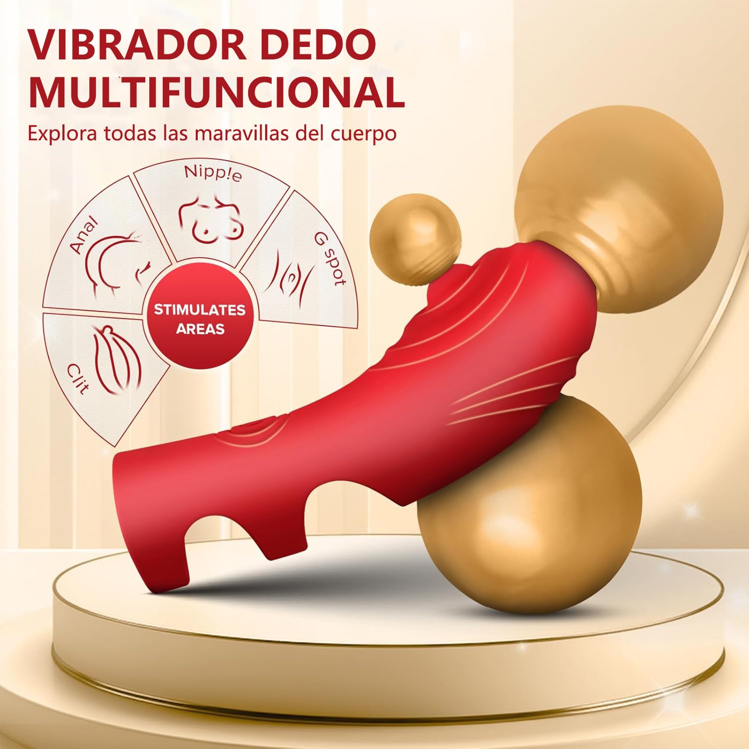 Vibrador de Dedo Inalámbrico de Silicona Rojo con 10 Modos para Mujer