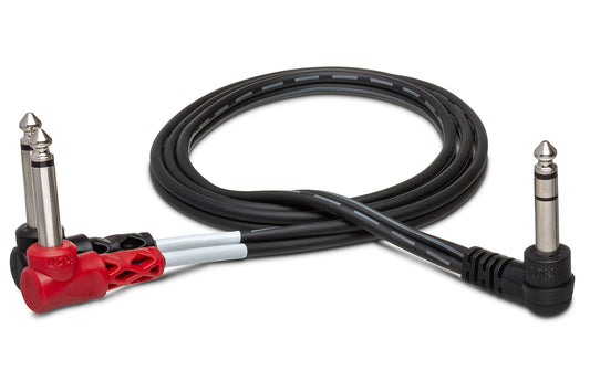 Hosa STP-201RR Right-Angle 1/4 inch TRS to Dual Right-Angle 1/4 inch TS Insert Cable, 3.3 feet