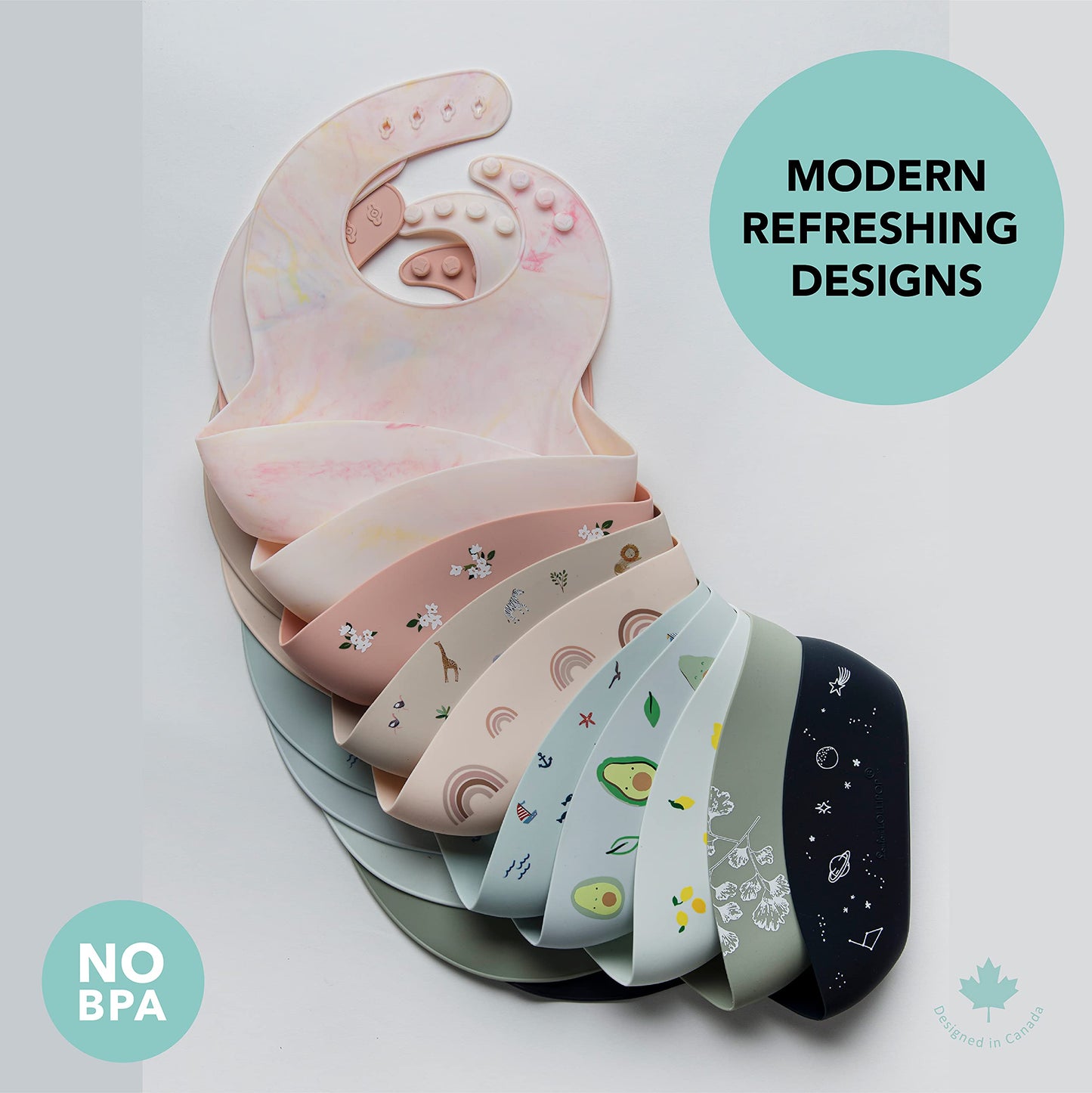 Loulou Lollipop Babero de alimentación de silicona suave e impermeable para bebés y niños pequeños de 3 a 36 meses, fácil de limpiar, ajuste ajustable y bolsa para atrapar todo - Flor blanca