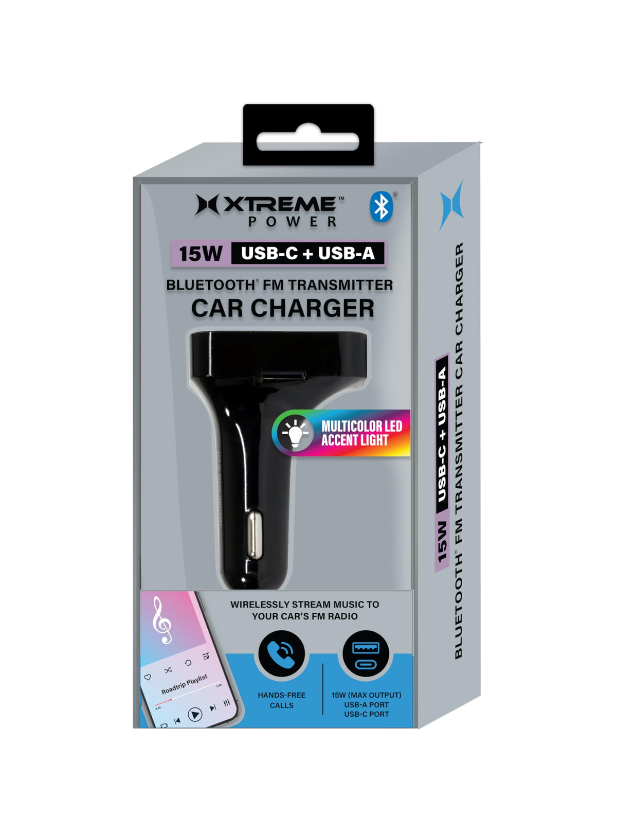 Transmisor FM Bluetooth XTREME Negro con Micrófono de Cancelación de Ruido para Coche