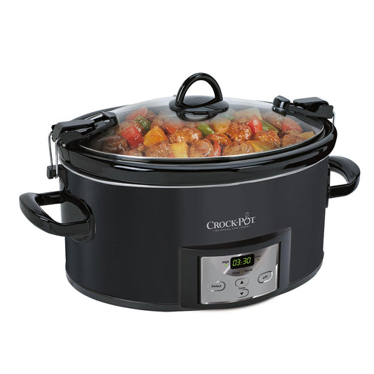 Crock-Pot Cook n' Carry - Olla de cocción lenta programable con cuenta regresiva a prueba de horno con gres extraíble, tapa de junta de fácil bloqueo y asas de transporte