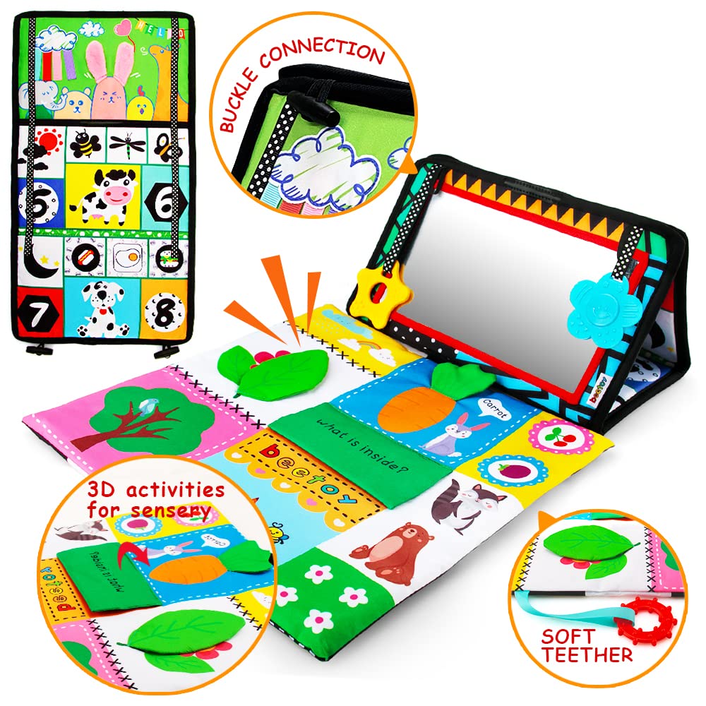 beetoy - Juguetes de espejo para bebé con patrón blanco y negro, de alto contraste 3D de actividad, juego de juguete arrugado para recién nacidos 0, 3, 6 meses