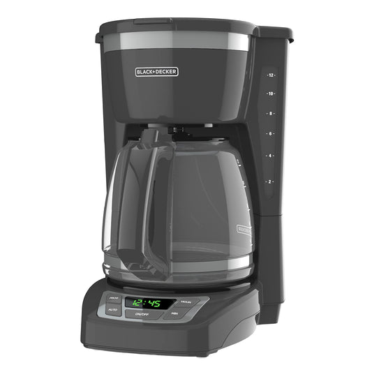BLACK+DECKER - Cafetera digital de 12 tazas, CM1165GY, programable, filtro de cesta lavable, Sneak-A-Cup, preparación automática, ventana de agua, mantiene la placa caliente, gris