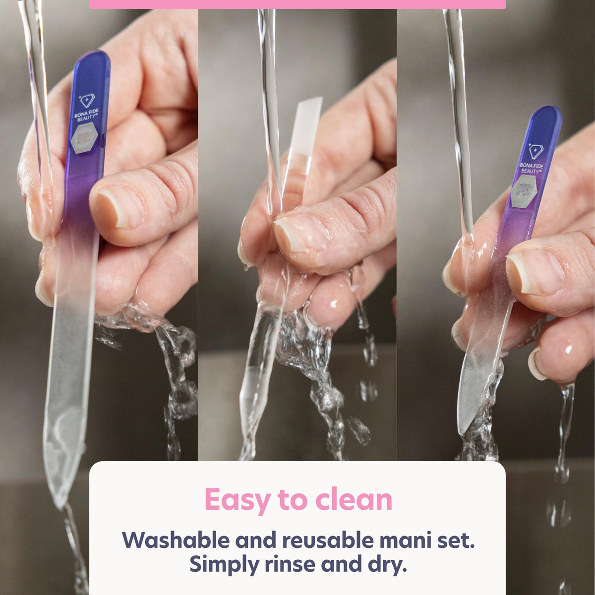Bona Fide Beauty Crystal Nail Files - 3 Piece Violet Genuine Czech Glass Nail Files with Cases - Best Nail Files for Nail Care & Nail Art - Great Manicure & Pedicure Glass Fingernail Files