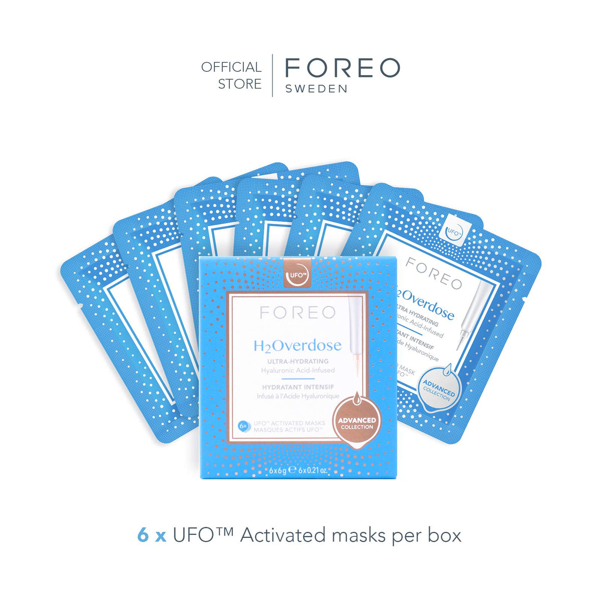 FOREO - Máscara activada por Ufo (6 unidades), H2Overdose, 1 pieza