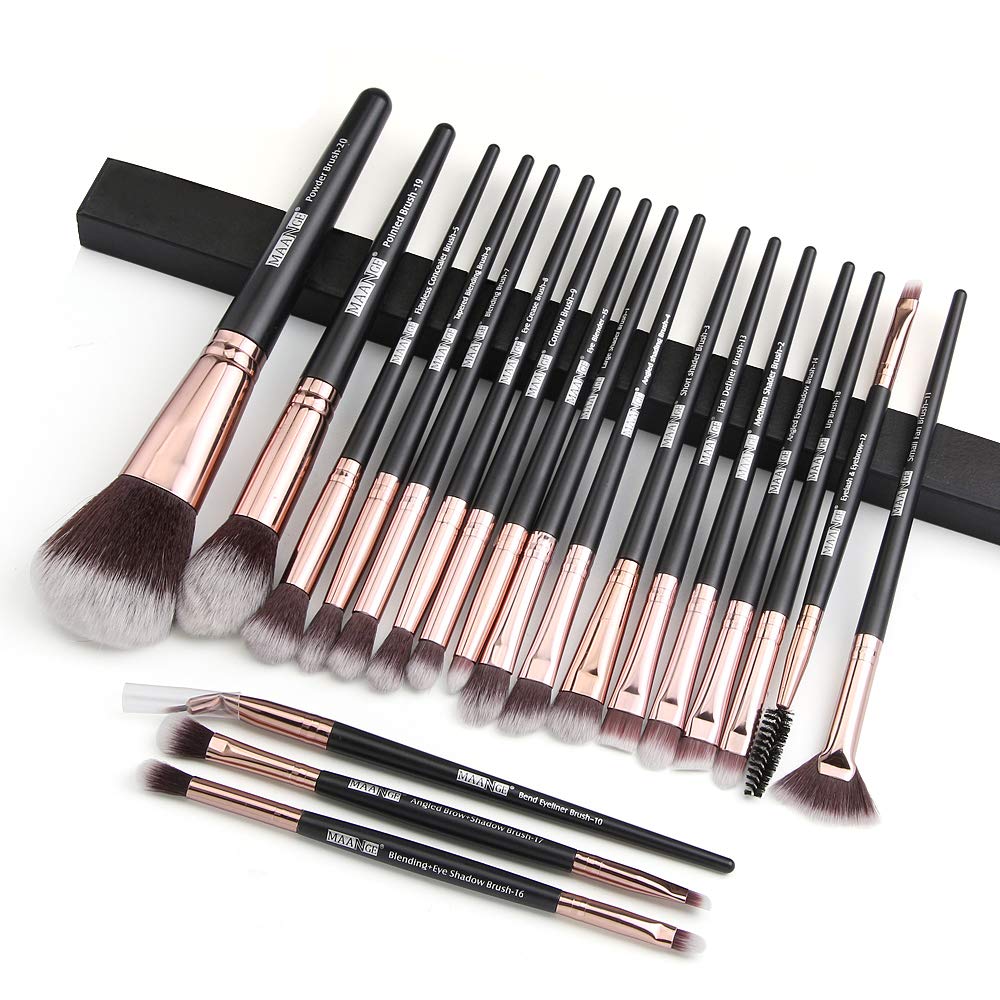MAANGE Brochas de Maquillaje Profesional 20 Piezas Set de Brochas para Maquillaje Natural Pinceles de Maquillaje Brochas Faciales Maquillaje（negro dorado)