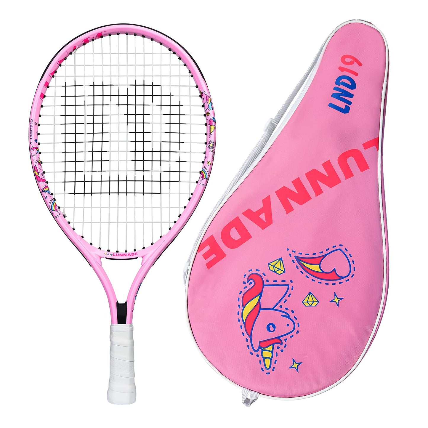 LUNNADE - Raqueta de tenis para niños pequeños, 19/21/23/25 pulgadas con cubierta, adecuada para niños y niñas principiantes de 3 a 12 años
